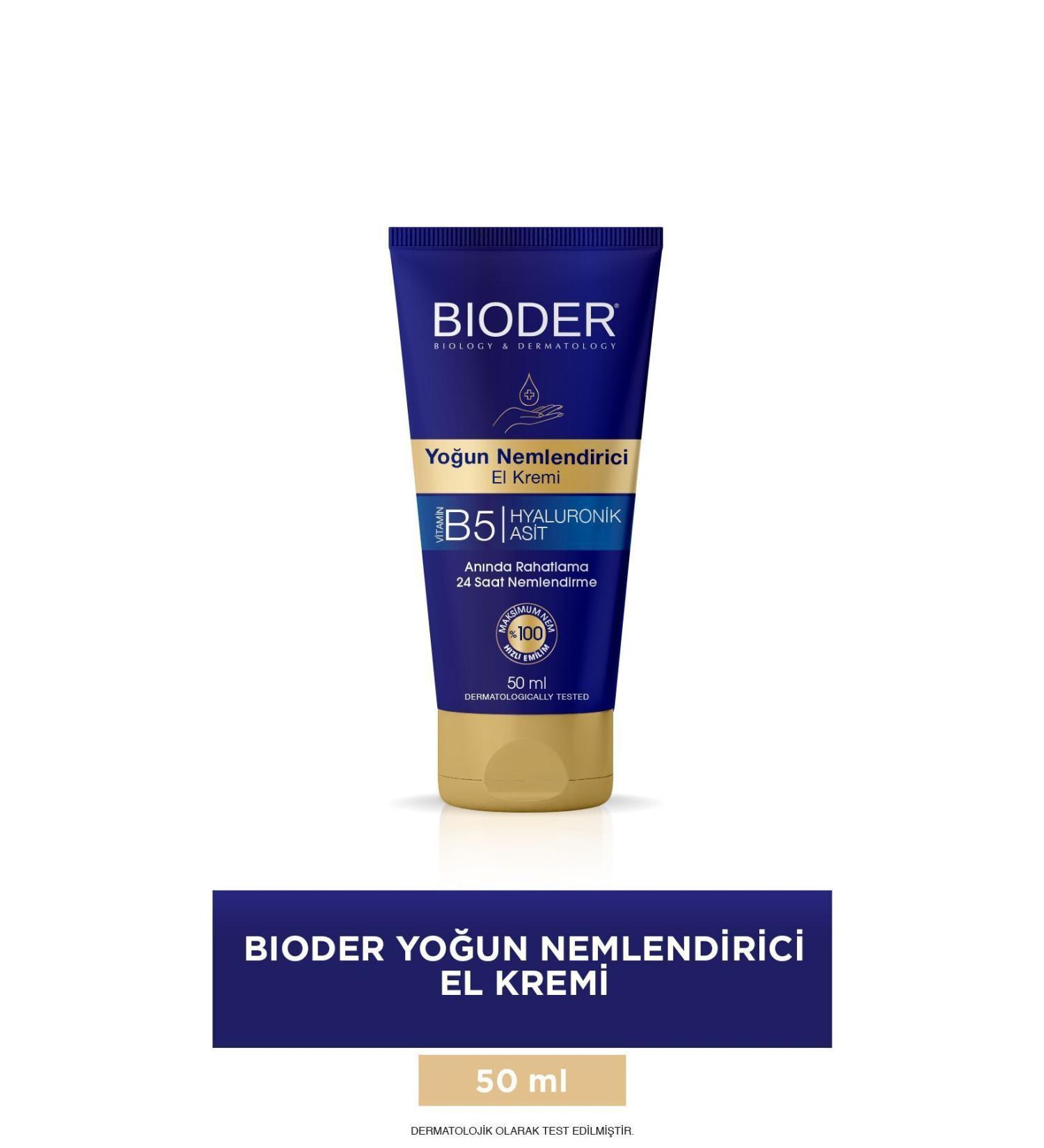 Bioder Intensive Moisturizing Hand Cream 50 Ml - Vitamin B5 Hyaluronic Acid 24 Hour Effect Alcohol Free - Buy Online on GoSupps.com