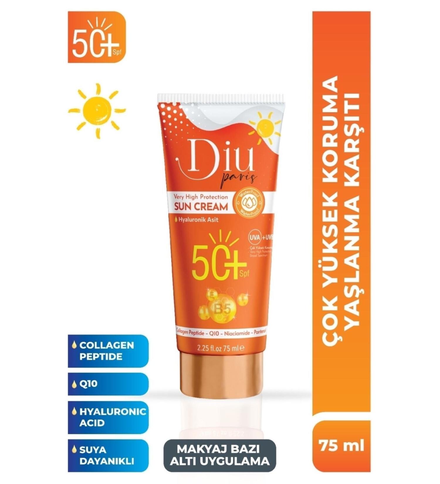 Diu Paris Spf 50 Sun Cream Anti-Aging Anti-Spot Waterproof Uva Uvb High Protection Makeup Base 75ml - Buy Online on GoSupps.com