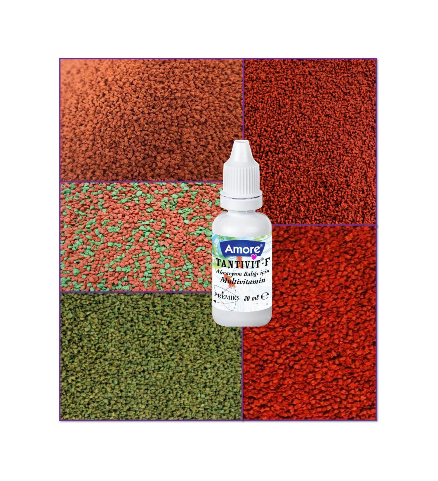 AMORE 5-Type-630gr Fish Food Discus Bits Granules Lotus Malawi Cichlid Green Red Green Multivitamin