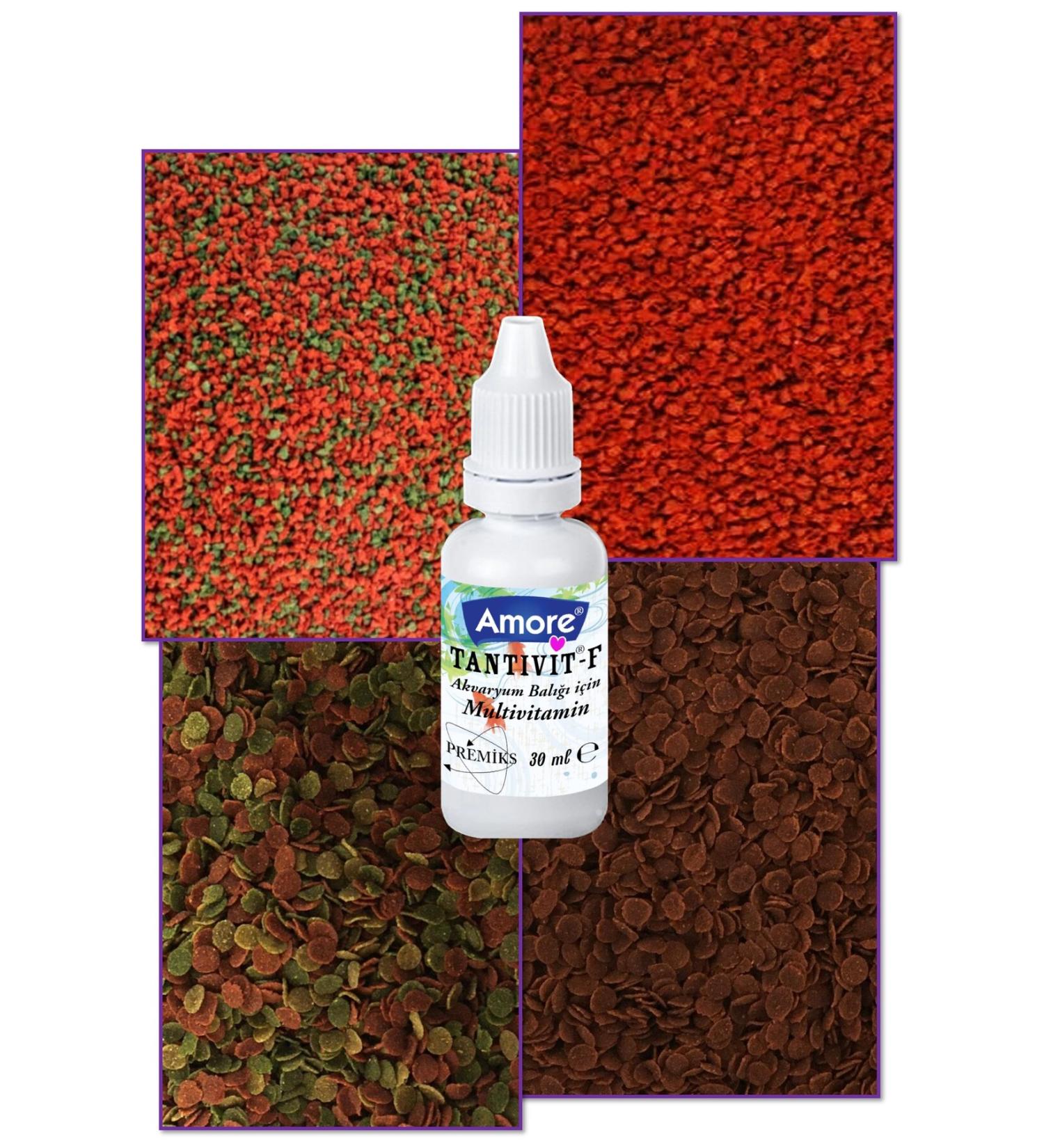 AMORE 4-Mix-620gr Fish Food Discus Bits Cichlid Mix Protein Color Chips Lotus Protect Mix Multivitamin