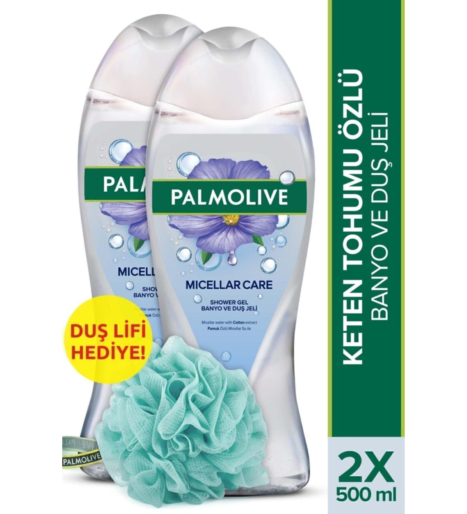 Palmolive Micellar Care Flaxseed Extract Bath and Shower Gel 500 ml x 2 Pieces + Shower Fibre Gift