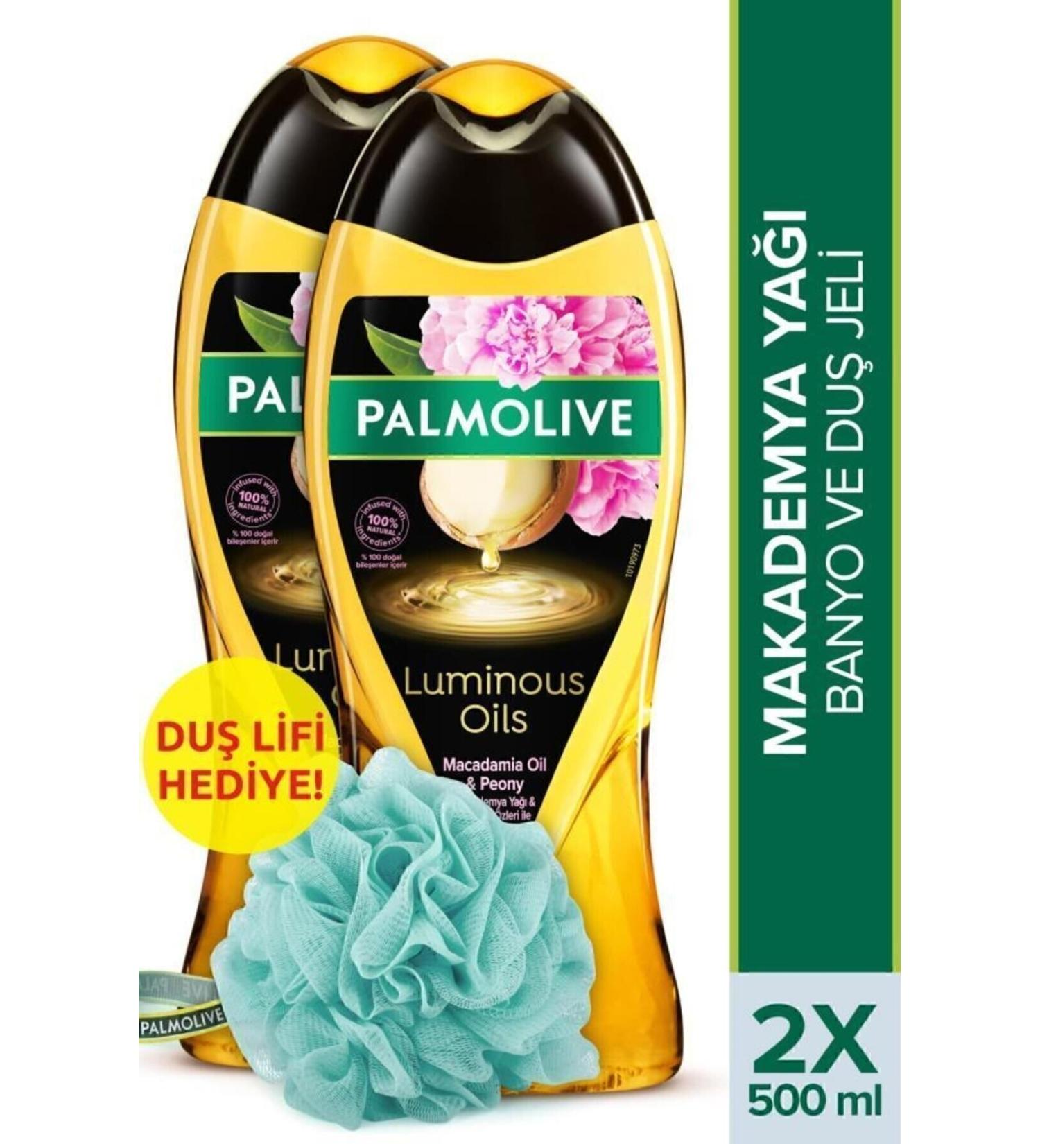 Palmolive Luminous Oils Macadamia Oil Bath and Shower Gel 500 ml x 2 Pieces + Shower Fibre Gift