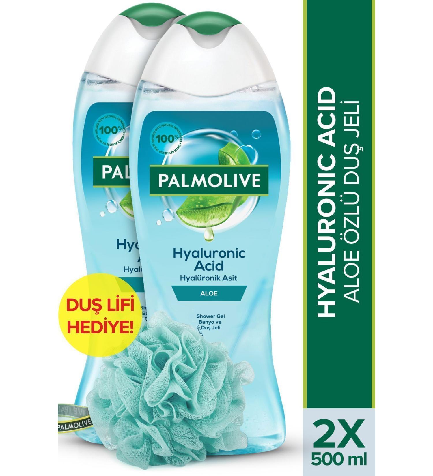 Palmolive Hyaluronic Acid Natural Aloe Essence Bath and Shower Gel 500 ml x2 Pieces + Shower Loofah Gift - Buy Online on GoSupps.com