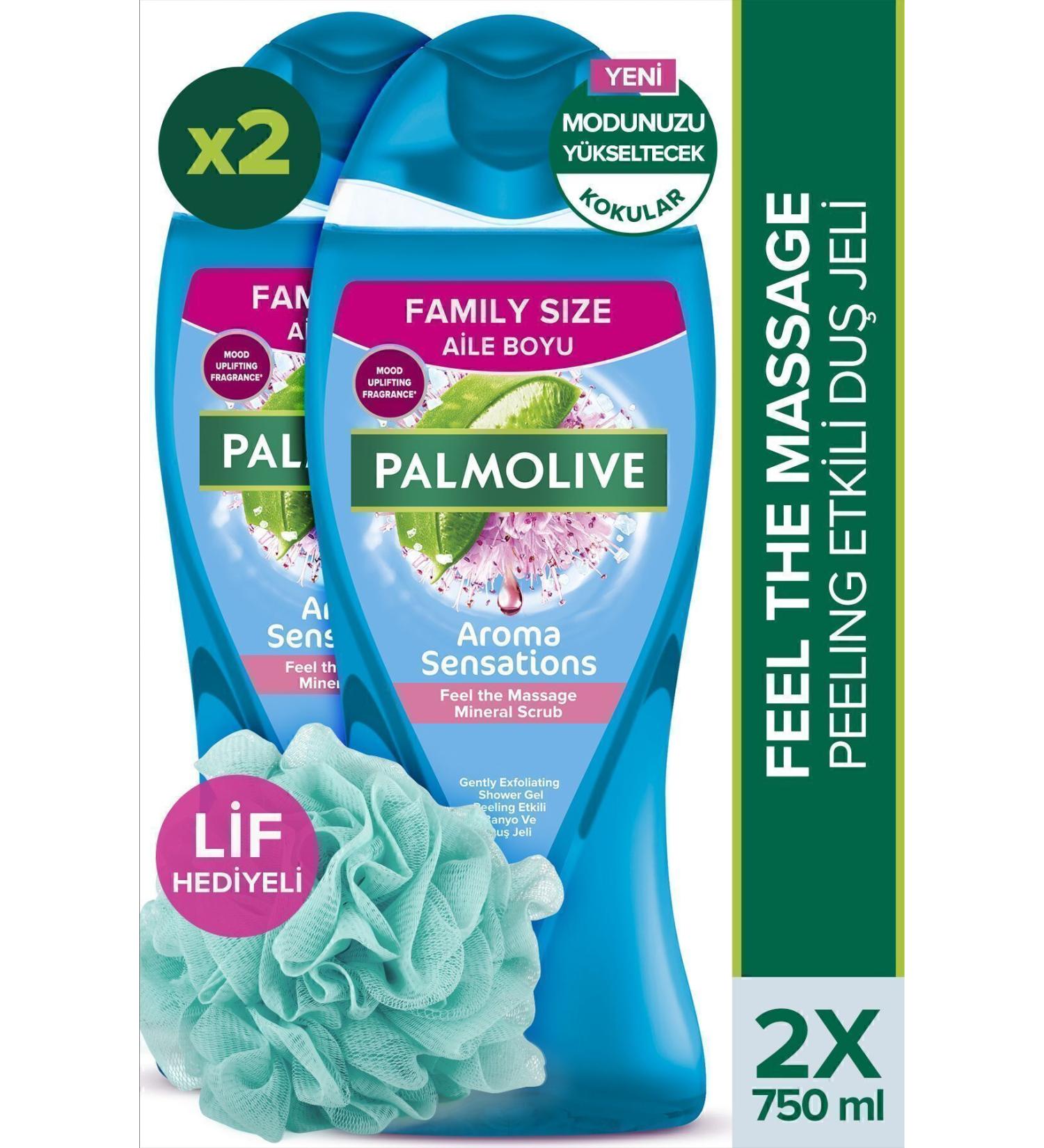 Palmolive Aroma Sensations Feel The Massage Bath and Shower Gel 750 ml X2 Pieces + Shower Fiber Gift - Buy Online on GoSupps.com