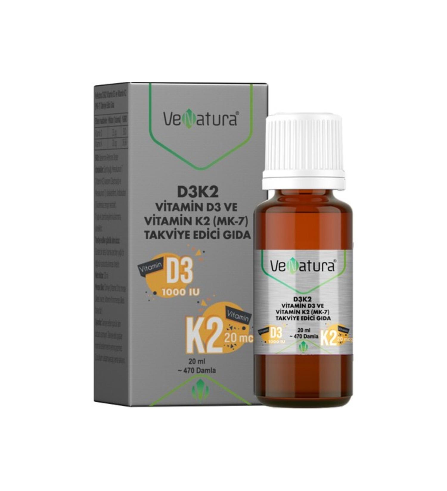 Venatura D3k2 Vitamin D3 and Vitamin K2 Drops Supplementary Food 20 ml
