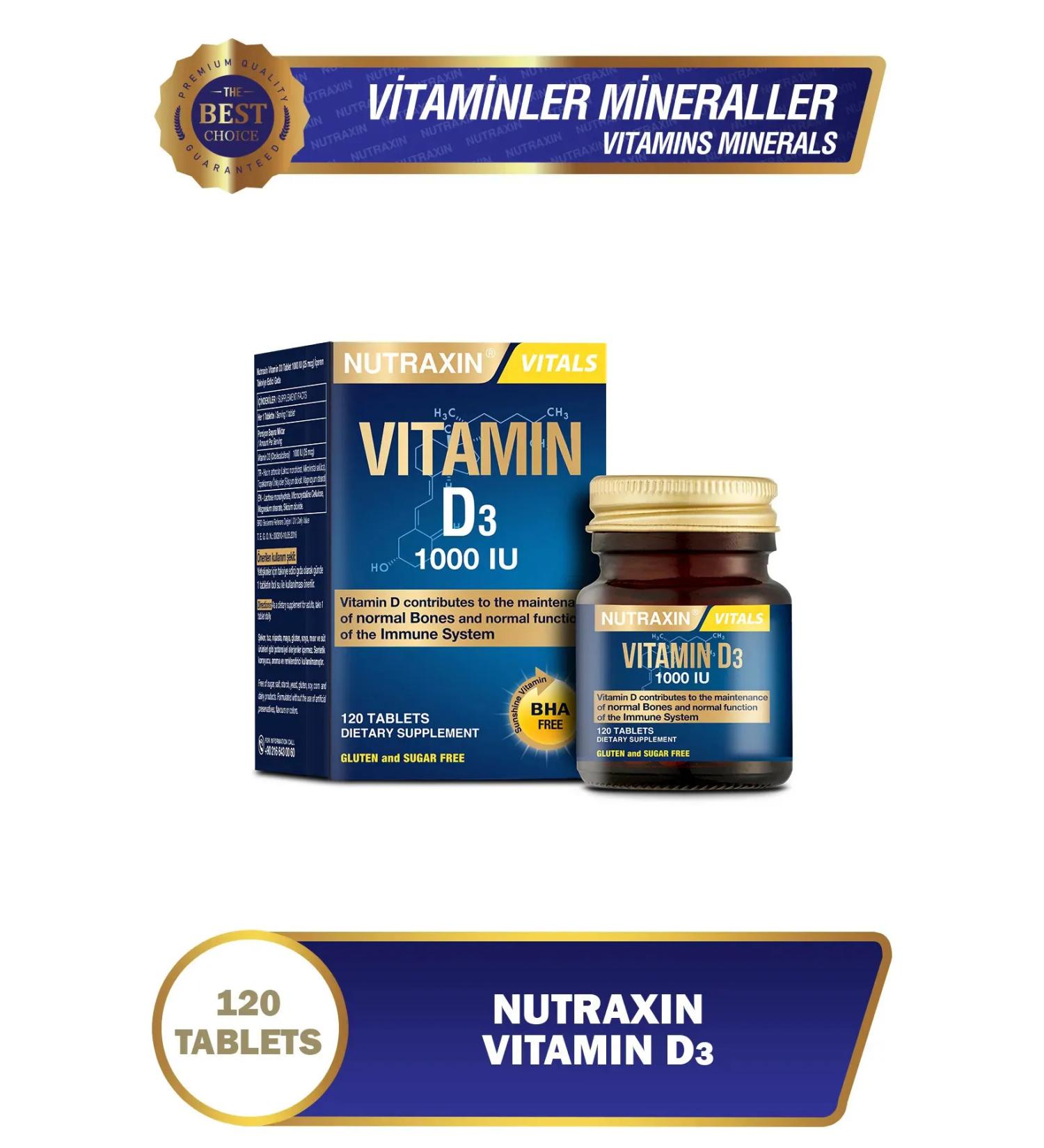 Nutraxin Vitamin D3 120 Tablets - 1.000 Iu 3 Pack