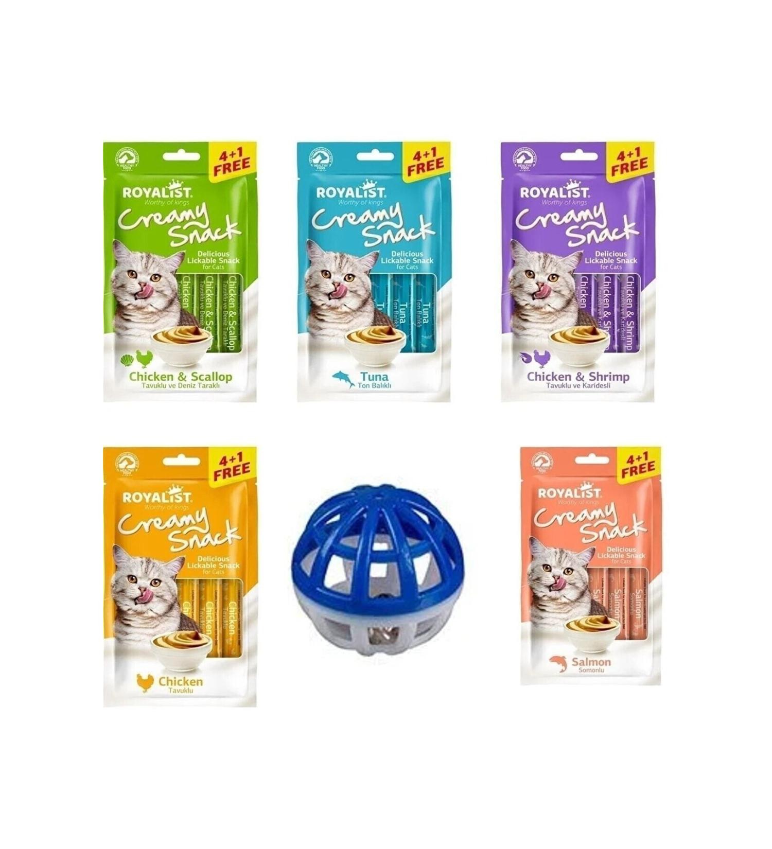 DAYK SHOP Royalist Creamy Snack 5 Pieces and 1 Rattle Cat Ball