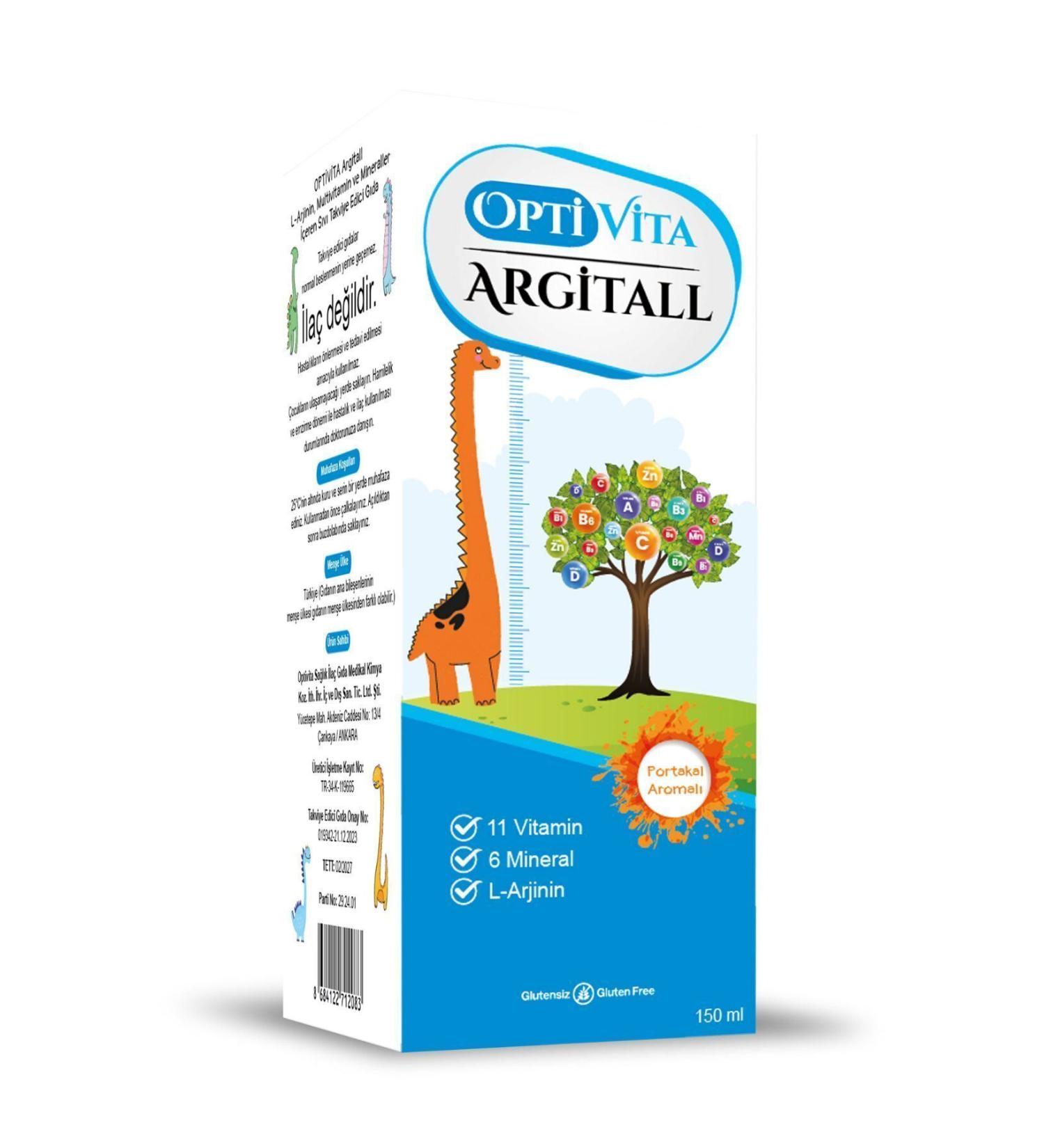 Optivita Argitall Supplementary Food for Children Containing L-Arginine Multivitamin and Mineral 150 ml Syrup