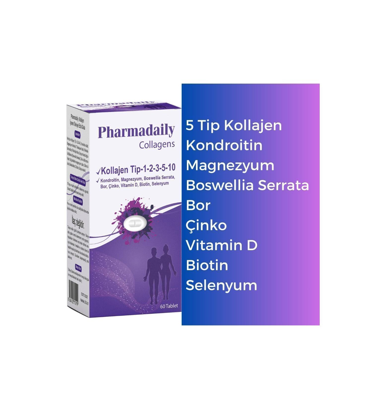 Pharmadaily Collagens 60 Tablets 5 Types Collagen Chondroitin Boswellia Serrata Zinc Vitamin D Biotin Selenium