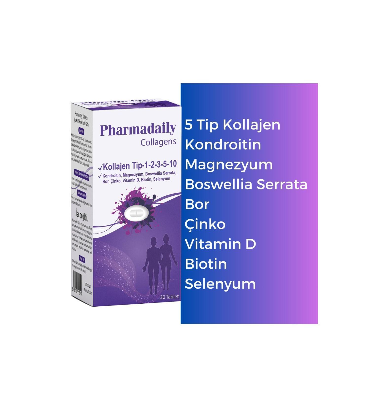 Pharmadaily Collagens 30 Tablets 5 Types Collagen Chondroitin Boswellia Serrata Zinc Vitamin D Biotin Selenium