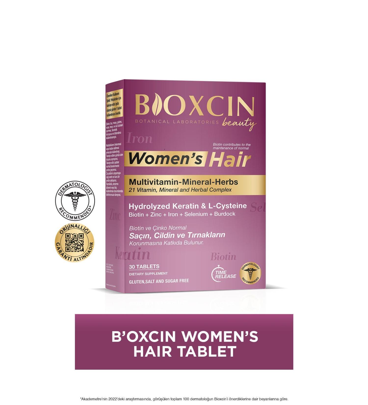 Bioxcin Womens Hair 30 Tablets - Keratin Collagen Biotin Zinc Iron Selenium Widow L Cysteine. - Buy Online on GoSupps.com