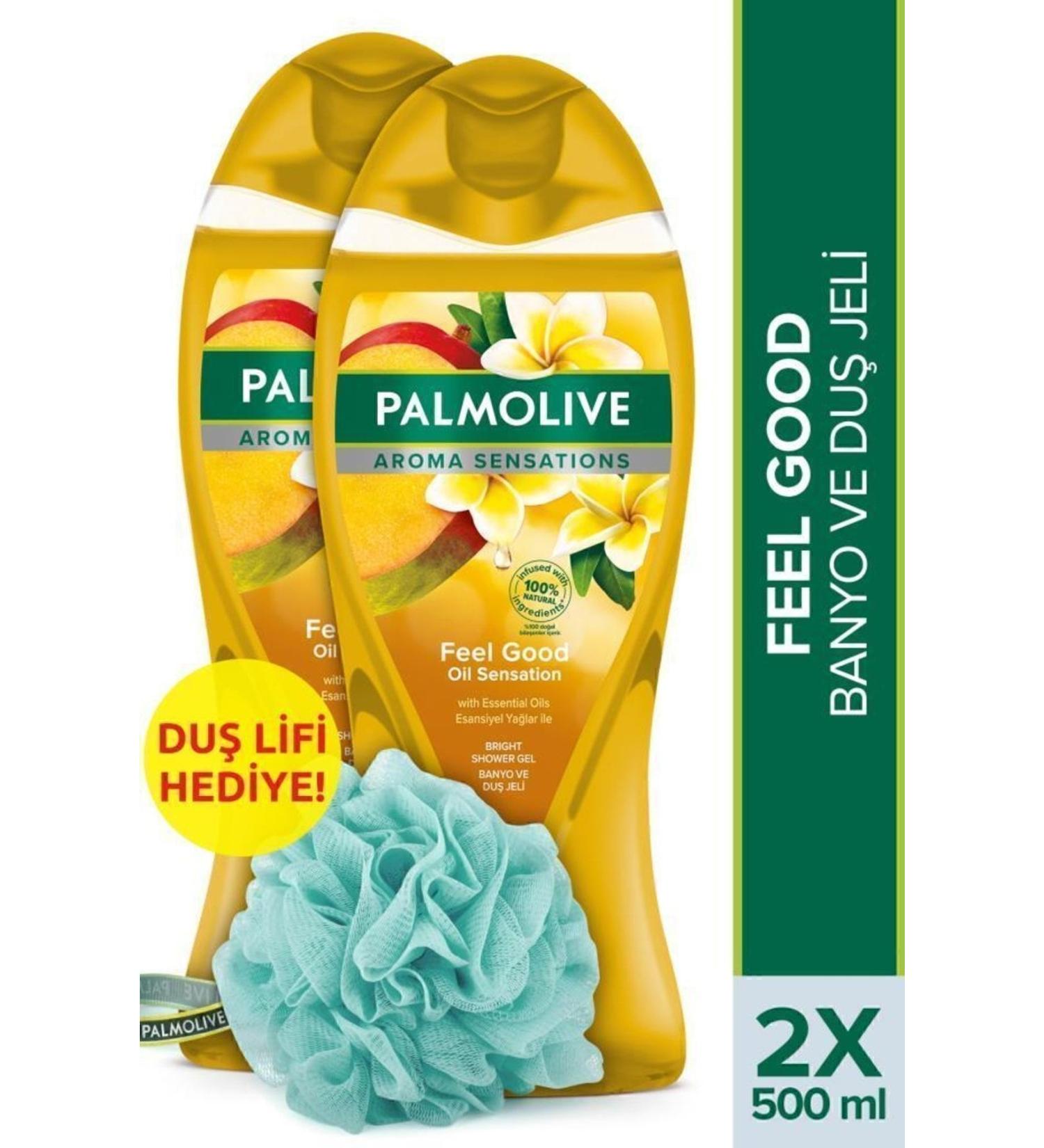 Palmolive Aroma Sensations Feel Good Silky Bath and Shower Gel 500 ml x 2 Pieces + Shower Fibre Gift - Buy Online on GoSupps.com