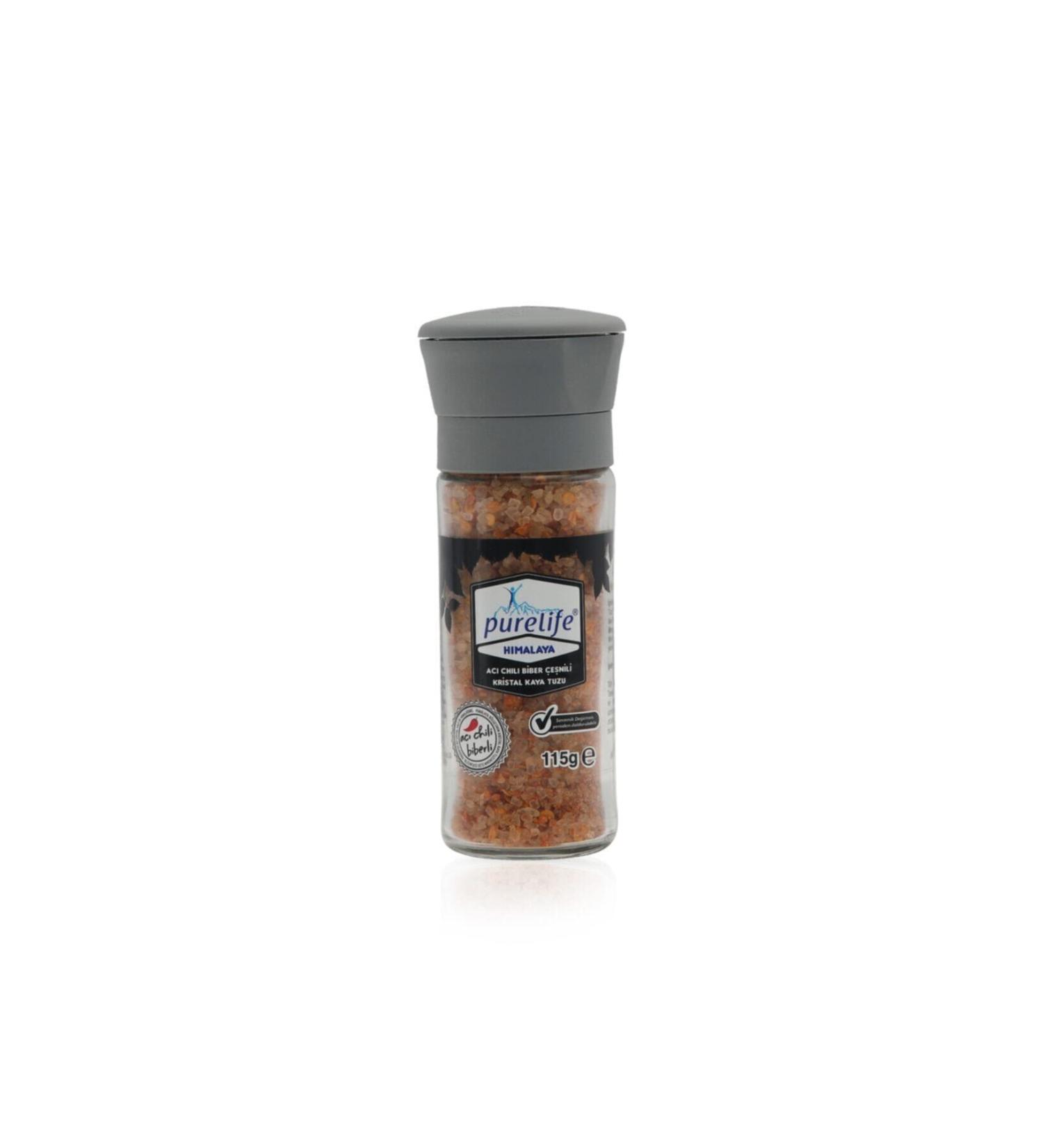 PureLife Himalayan Chili Pepper Rock Salt Glass Mill 115g - Buy Online on GoSupps.com