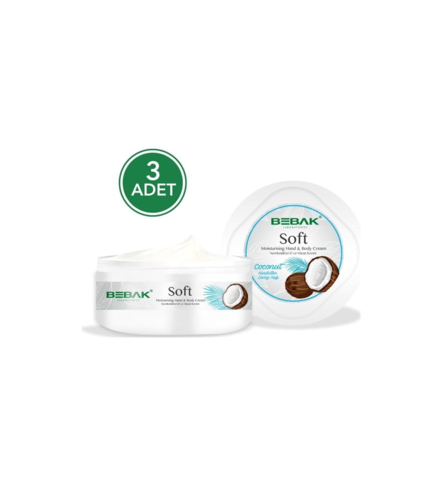 Bebak Soft 300ml Coconut Oil Moisturizing Hand & Body Cream X 3 Pieces