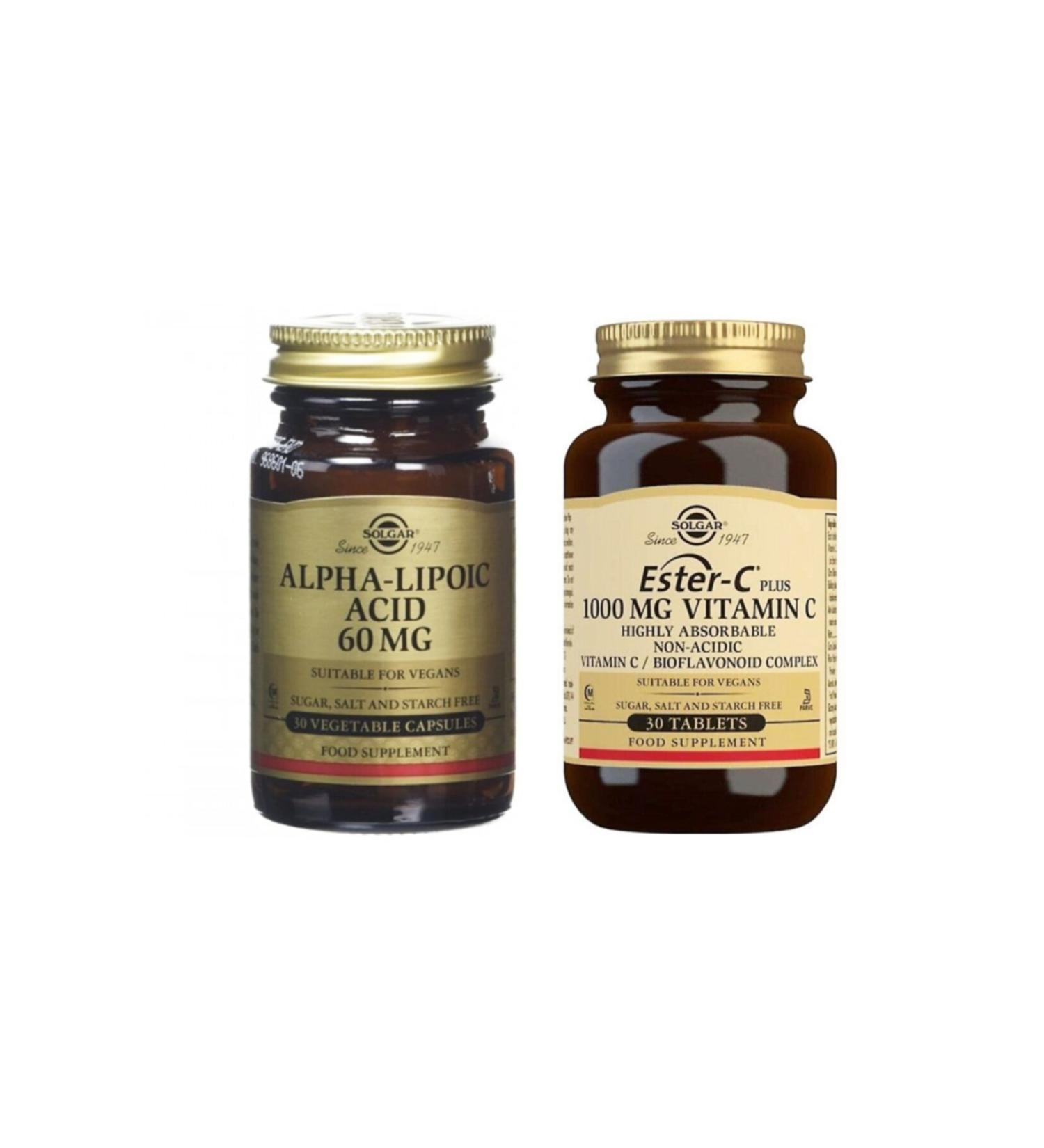 Solgar Alpha Lipoic Acid 60 Mg 30 Tablets + Ester-c Plus 1000 Mg 30 Tablets