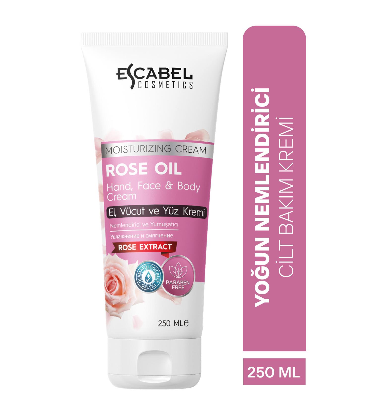 Escabel Rose Oil Skin Nourishing and Moisturizing Intensive Hand Face and Body Cream 250ml - Buy Online on GoSupps.com