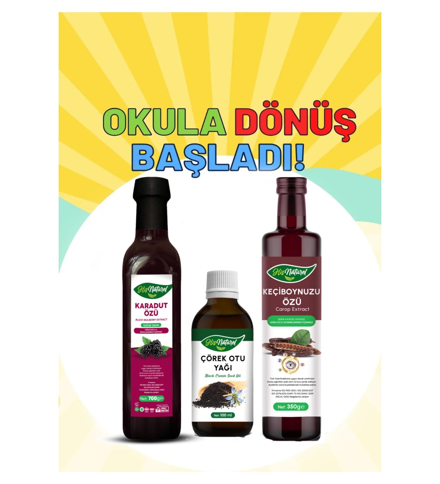 His Natural Black Mulberry Extract 700 Gr. & Carob Extract 350 Gr. Black Cumin Oil 0 Pure Natural Cold Pressed 3-Piece Set