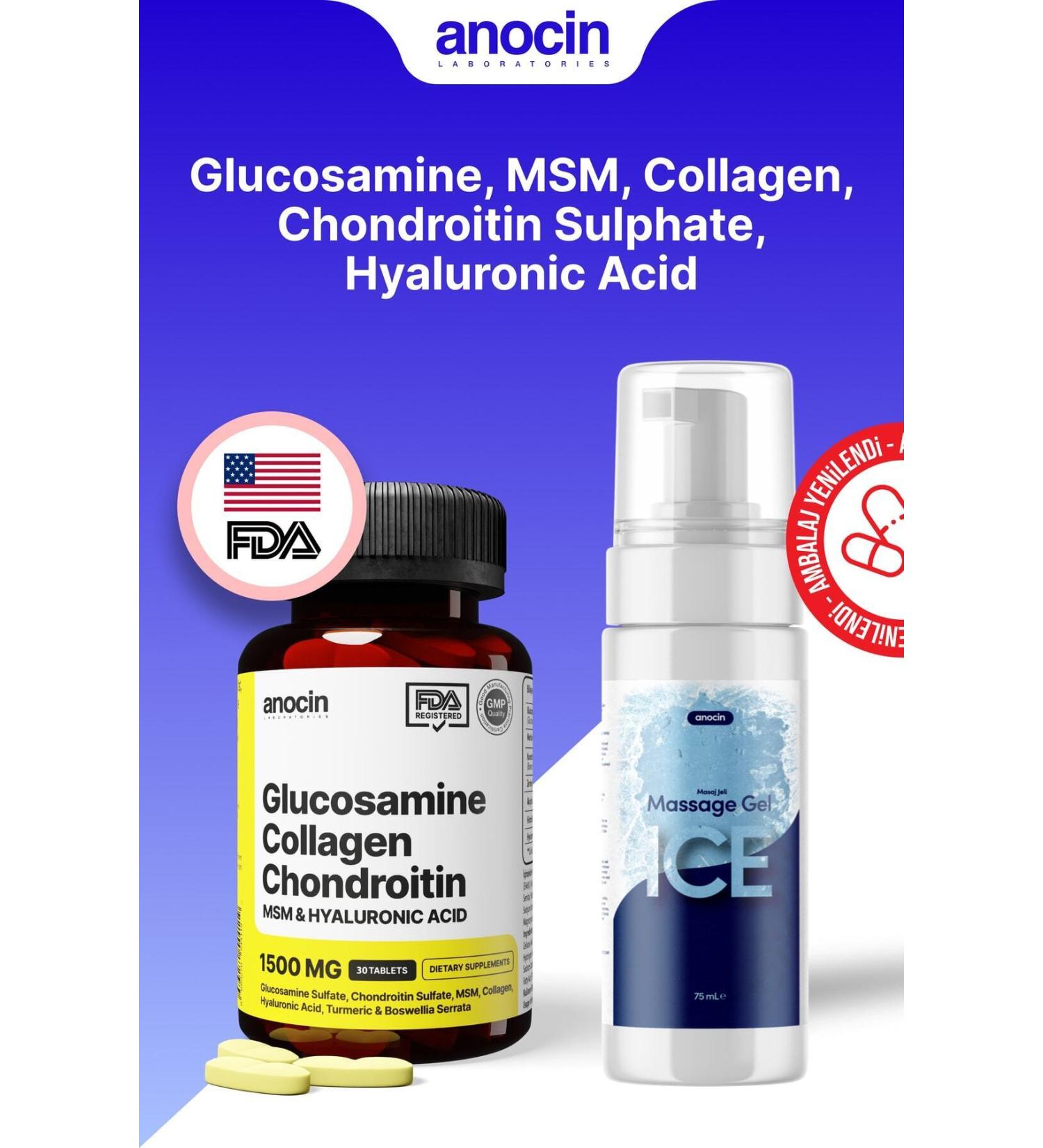 anocin Glucosamine Collagen Complex 30 Tablets + Ice Glucosamine Gel 75 ml - Buy Online on GoSupps.com