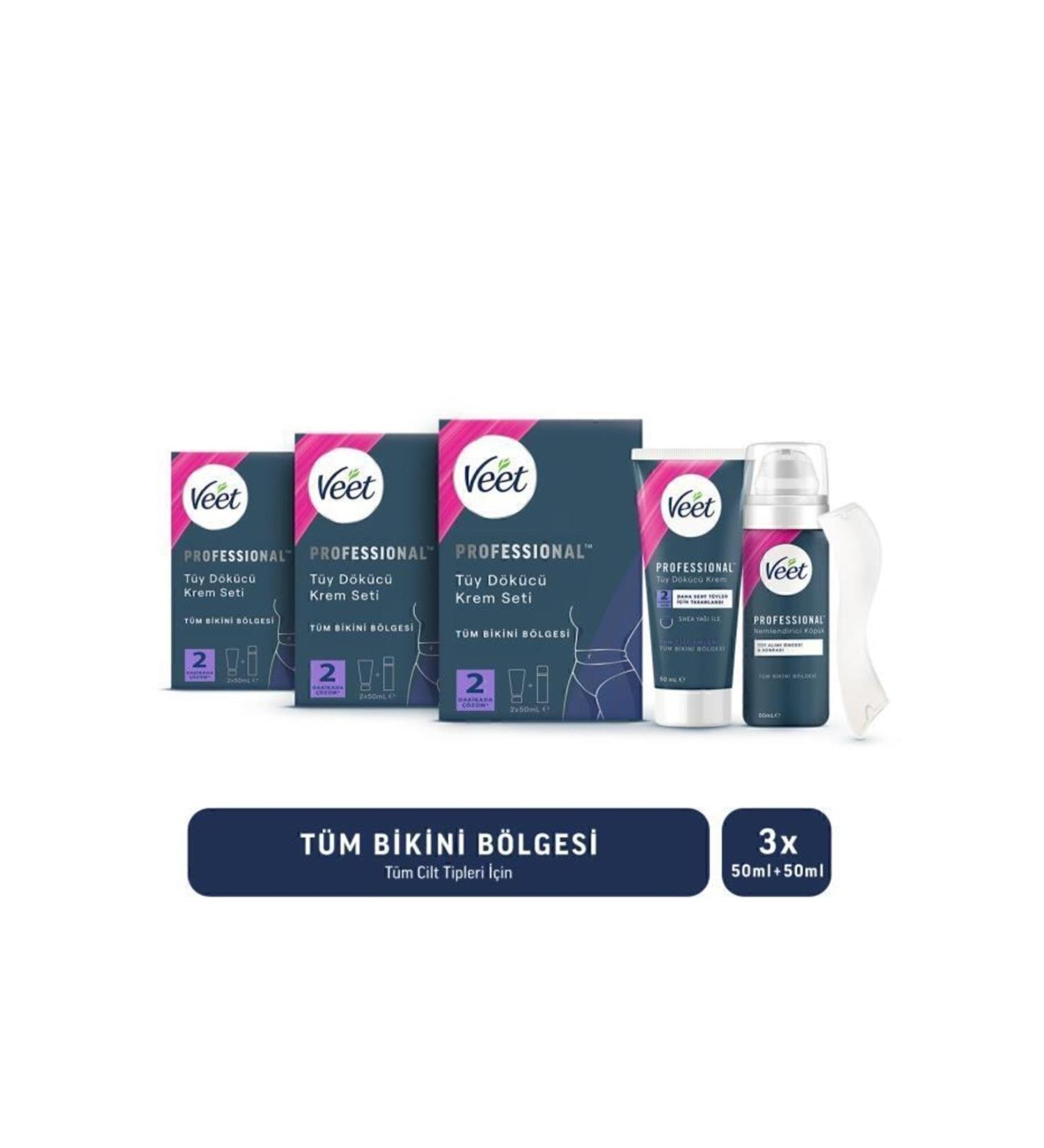 Veet Professional All Bikini Area Hair Removal Cream Set All Skin Types 50ml+50ml X3 Pieces - Buy Online on GoSupps.com
