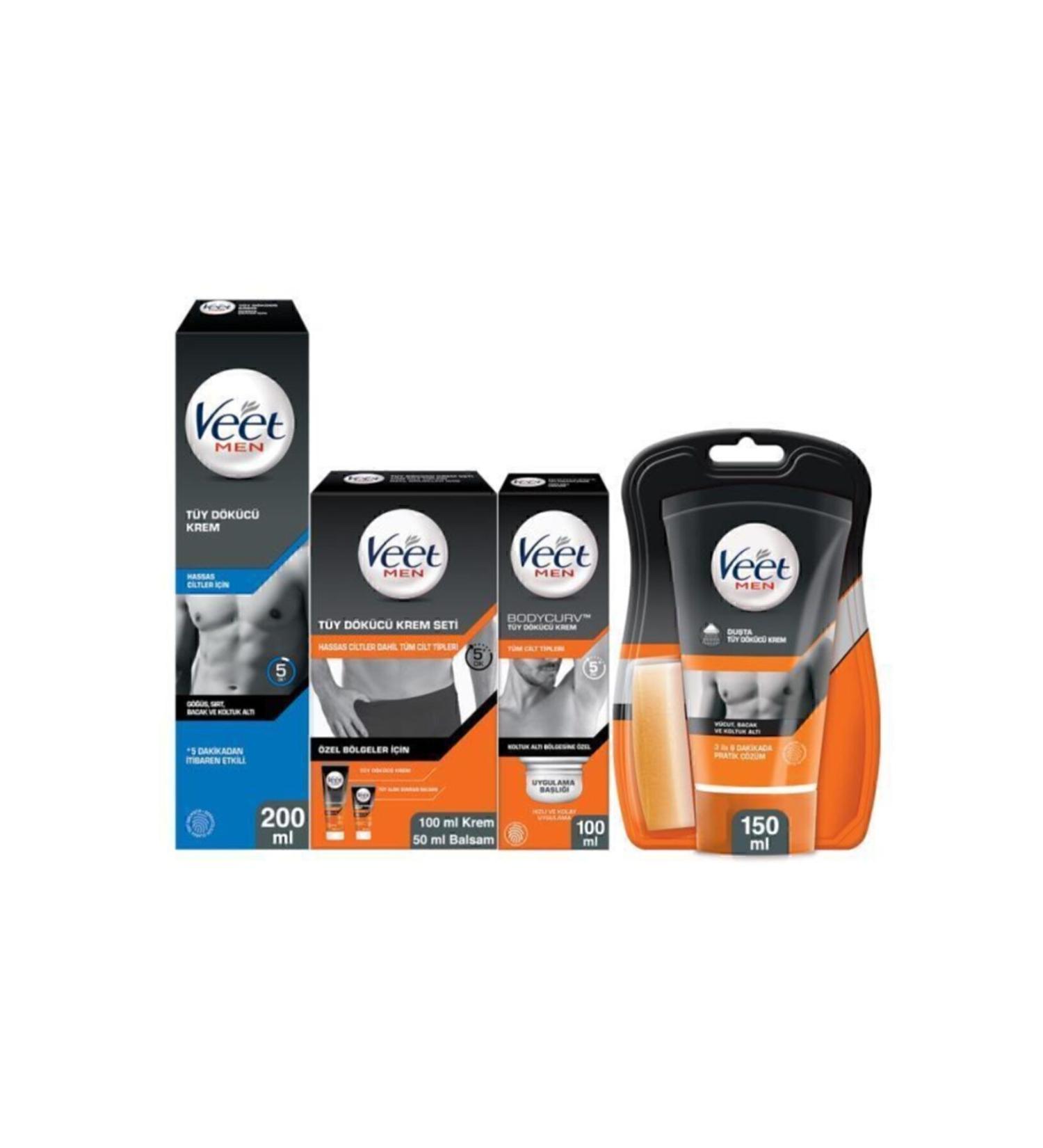 Veet Men Hair Removal Cream Set Sensitive 200ml + Intimate Area Set 100&50ml + Underarm 100ml + In Shower 150ml - Buy Online on GoSupps.com