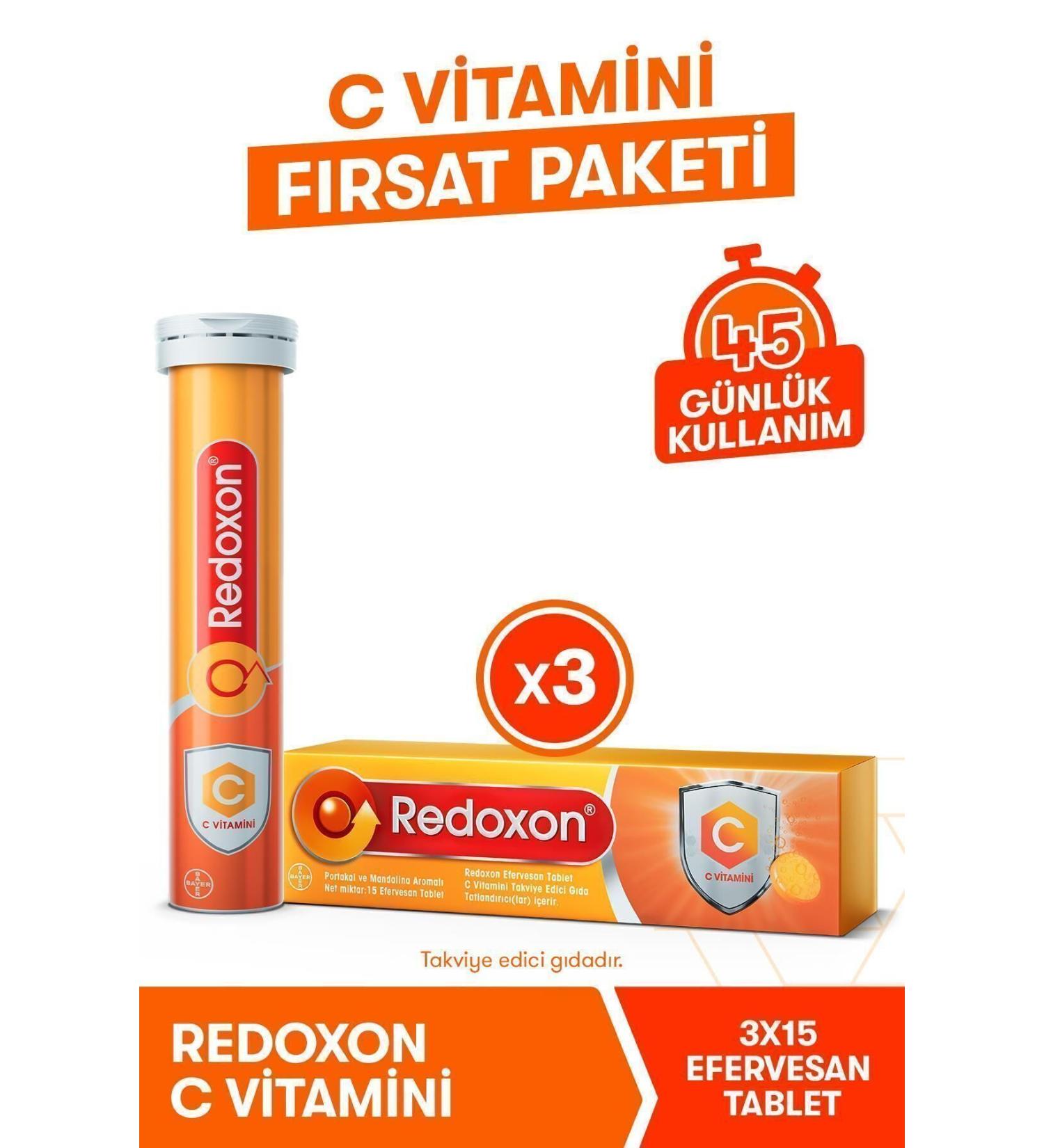 Redoxon Vitamin C 15 Effervescent Tablets 3 Pack I 1000 Mg Vitamin C Containing Supplementary Food - Buy Online on GoSupps.com
