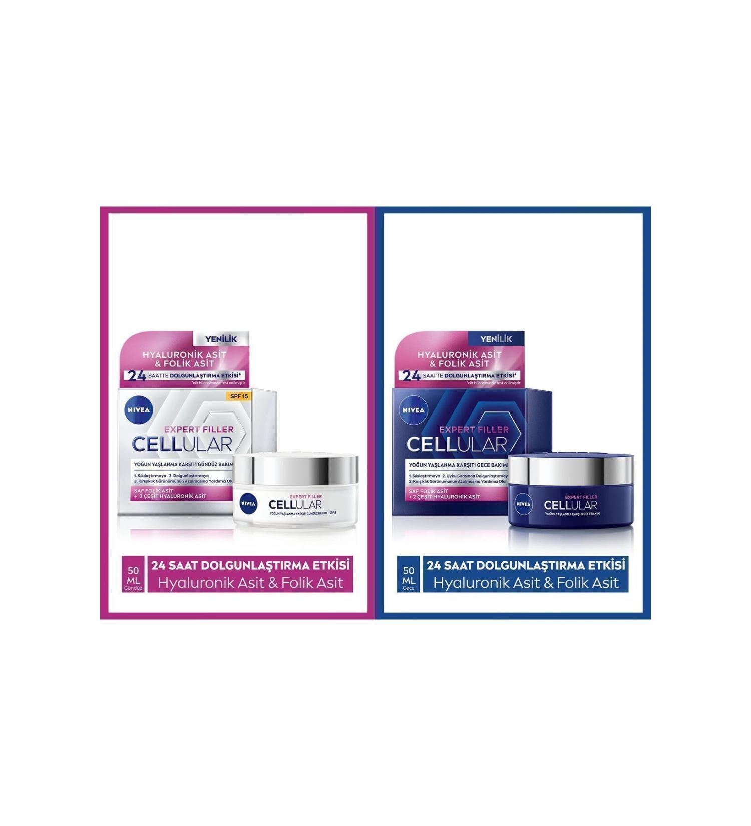 NIVEA Cellular Expert Filler Intensive Anti-Aging Spf15 Day and Night Care 2-Pack Cream Set - Buy Online on GoSupps.com