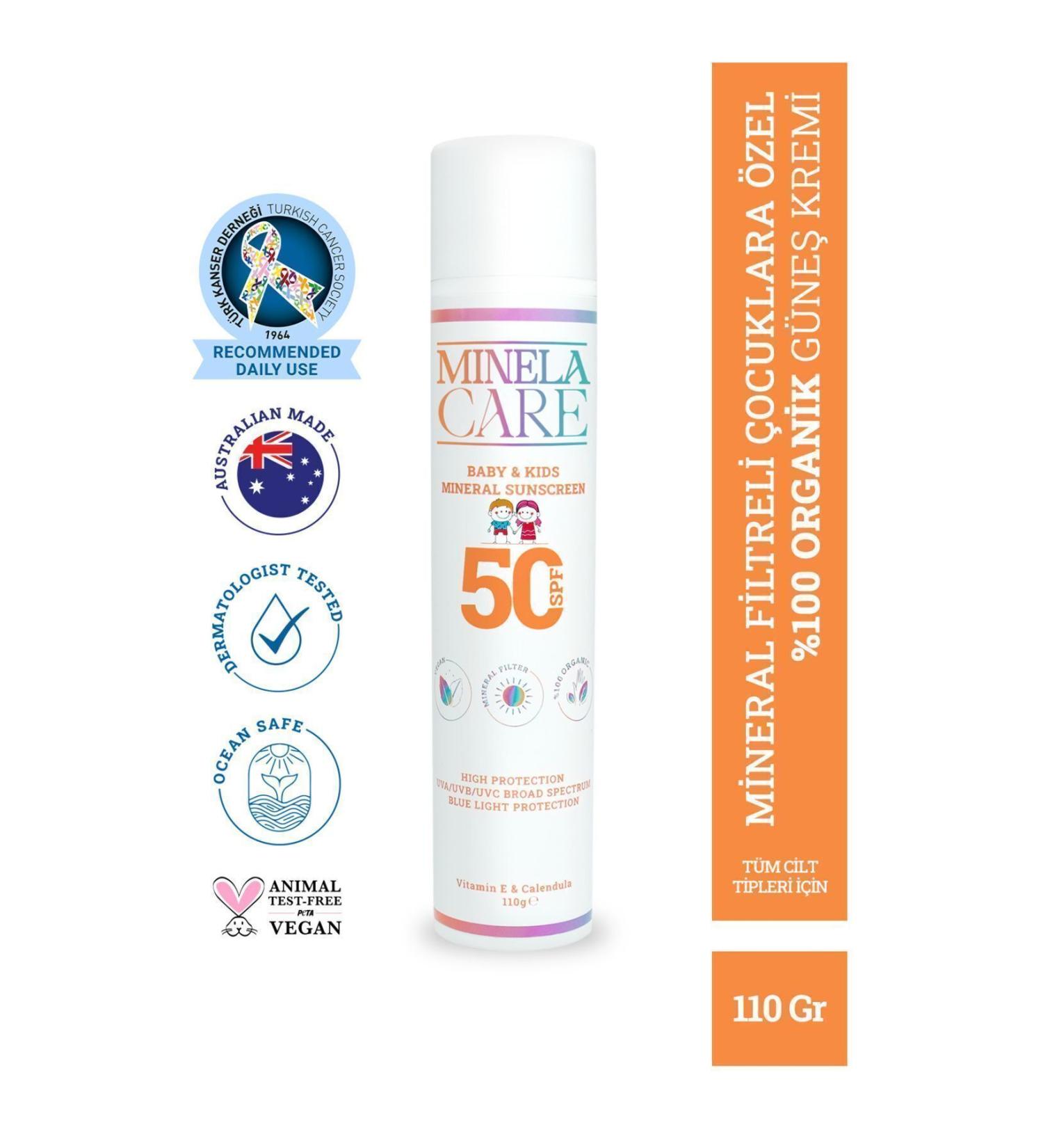 Minelacare Organic Mineral Filter SPF 50+ Baby and Child Sun Cream 110 gr Vegan Certified