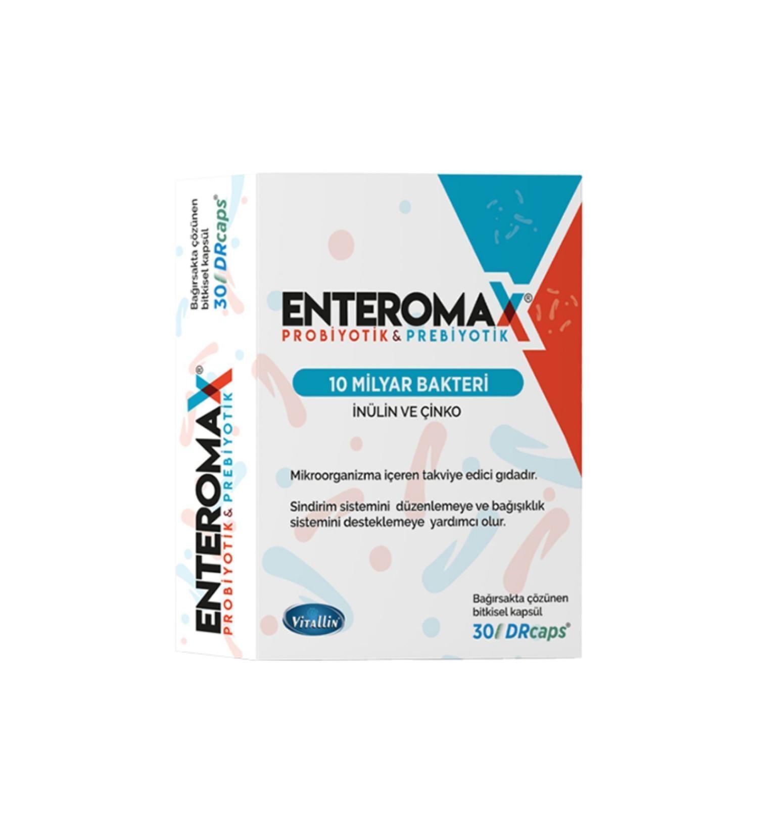 ENTEROMAX Dr.caps Probiotic Prebiotic 10 Billion Bacteria 12 Strains Inulin And Zinc 30 Capsules Probiotic Prebiotic