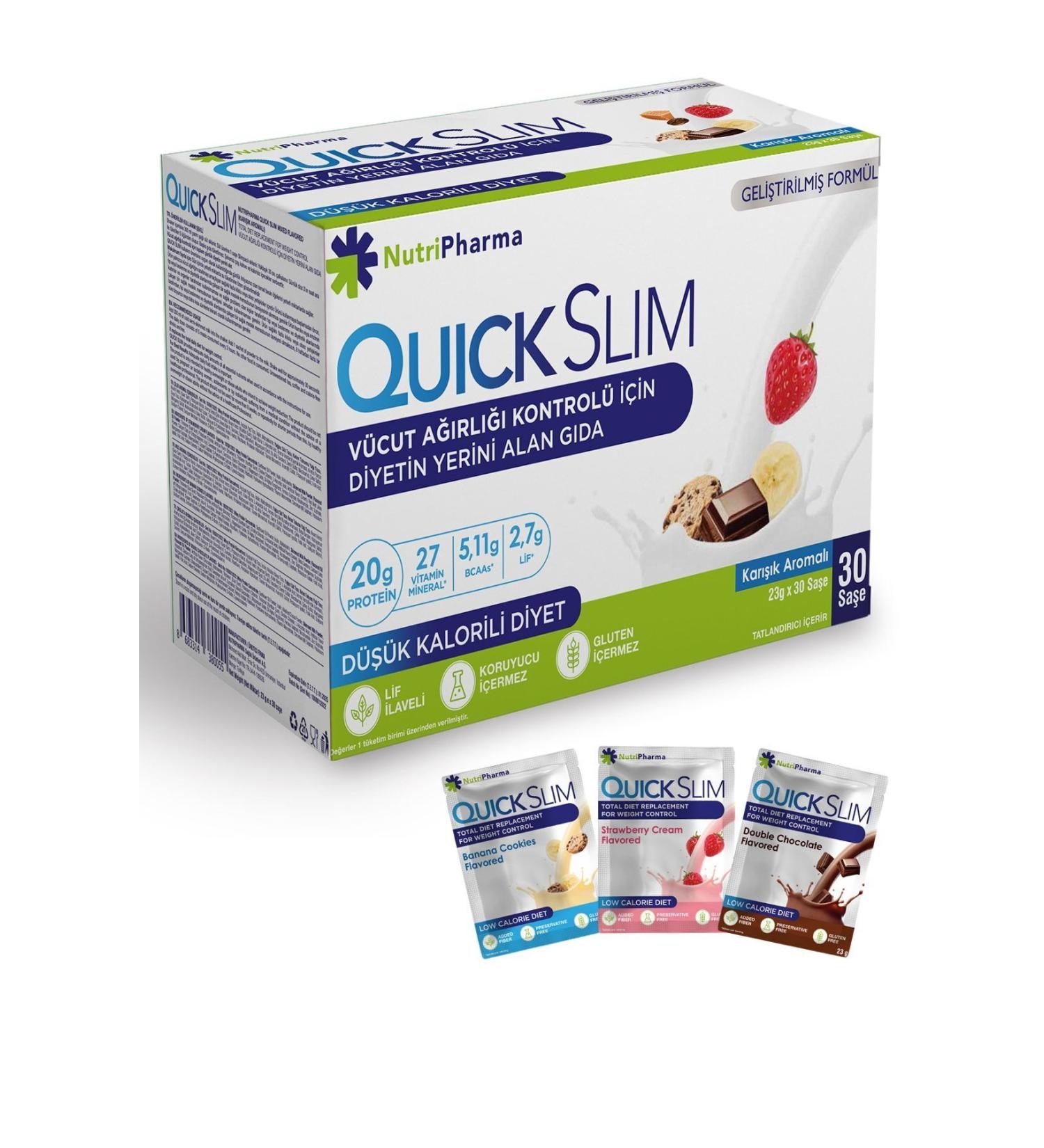 NUTRIPHARMA QUICK SLIM Quick Slim Weight Loss Meal Replacement Shake 30 Sachets Mixed Box - Buy Online on GoSupps.com