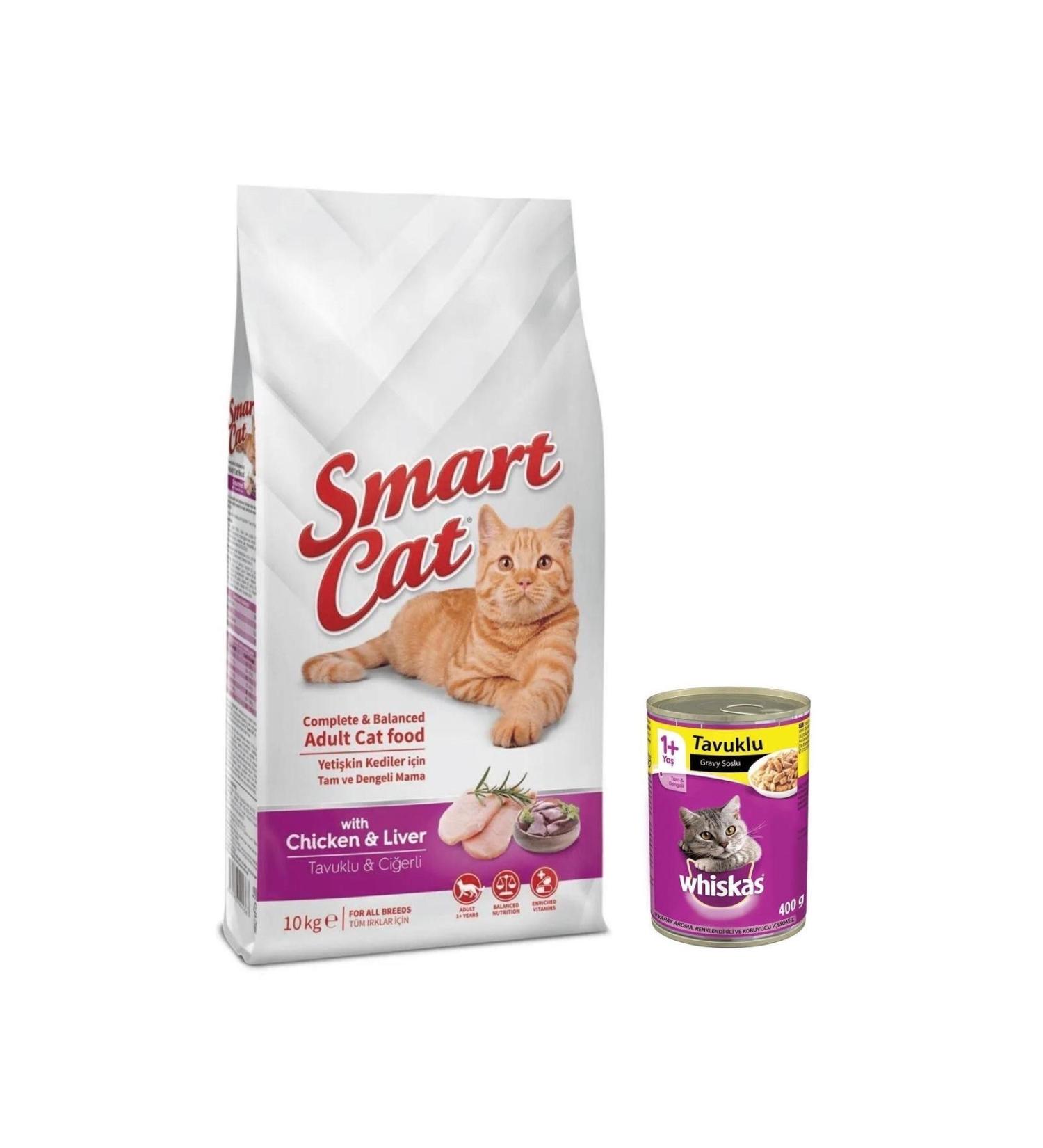 SMARTCAT Smart Cat Chicken & Liver Cat Food + Whiskas 400 Gr Chicken Wet Food
