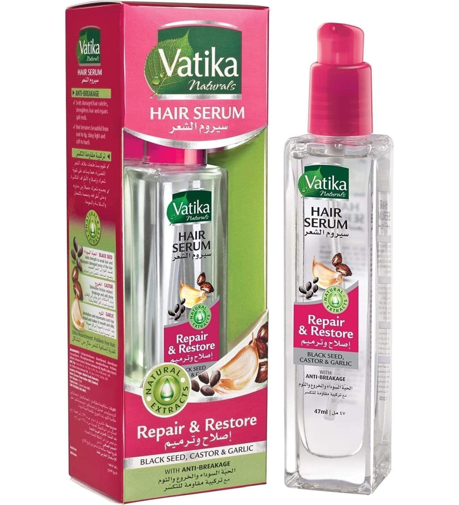 Vatika Naturals Repairing and Regenerating Hair Serum | Black Cumin Castor Oil and Garlic | Anti-Breakage - 47 ml - Buy Online on GoSupps.com