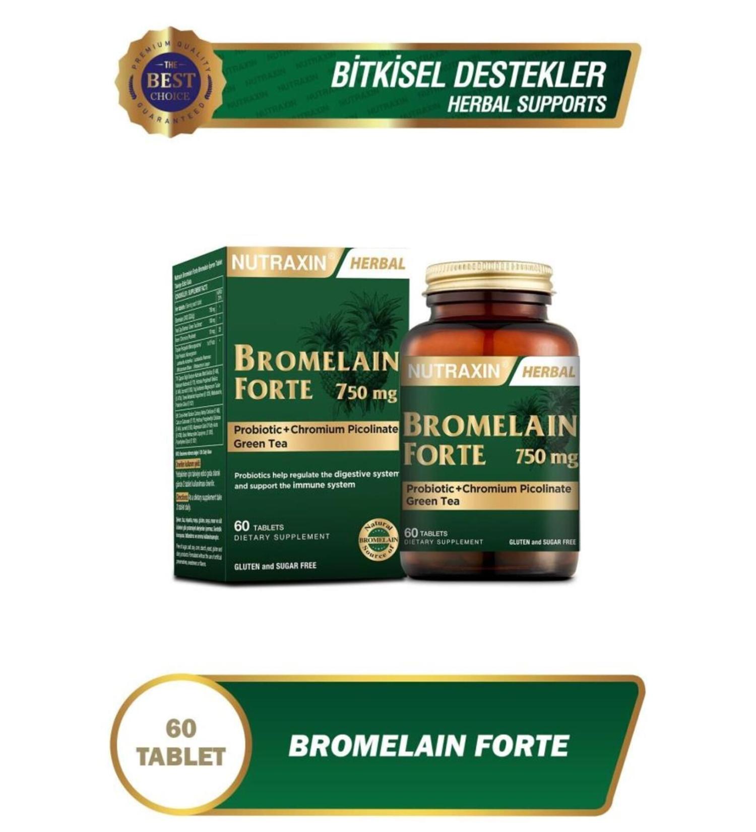 Nutraxin Bromelain Forte 750 mg 60 Tablets Chrome Green Tea Probiotic - Buy Online on GoSupps.com