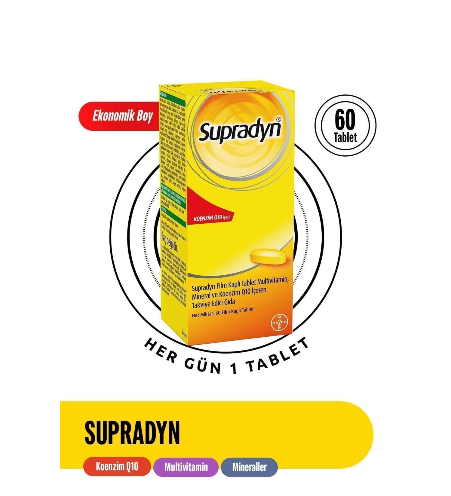 Supradyn 60 Film-Coated Tablets | Food Supplement Containing Coenzyme Q10 Multivitamins and Minerals - Buy Online on GoSupps.com