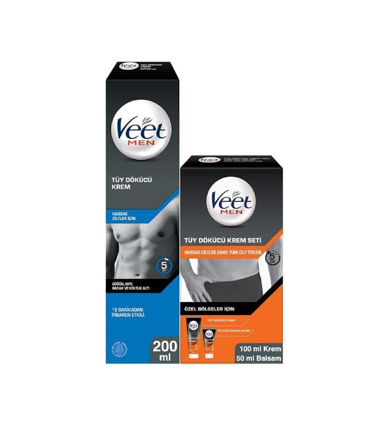 Veet Men Men's Special Hair Removal Sensitive Skin 200ml + Private Areas Hair Removal Cream Set 100&50ml - Buy Online on GoSupps.com