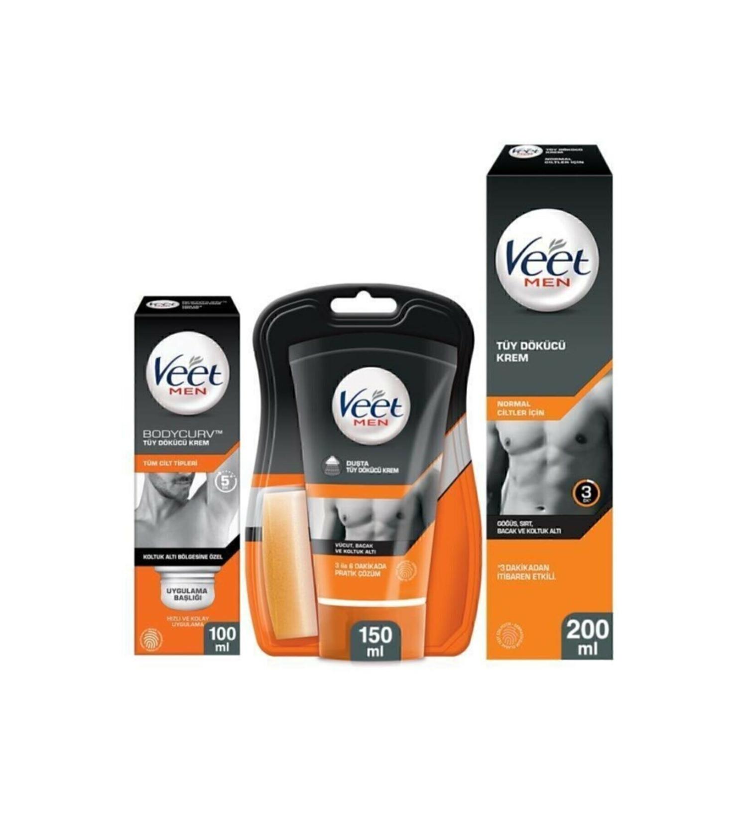 Veet Men Hair Removal Cream Normal Skin 200 ml + In-Shower Hair Removal Cream 150 ml + Underarm Special 100 ml - Buy Online on GoSupps.com