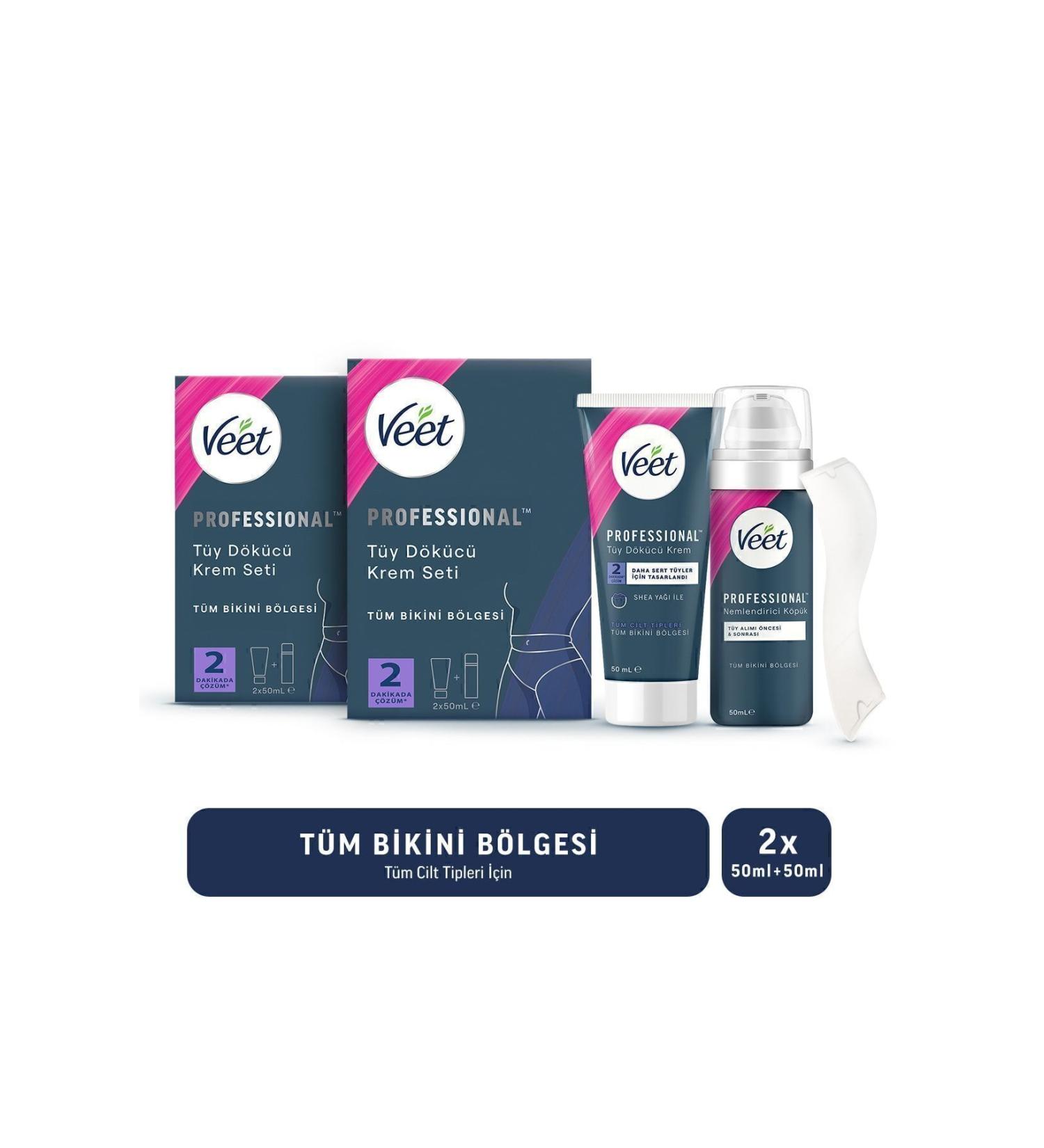 Veet Professional All Bikini Area Hair Removal Cream Set All Skin Types 50ml+50ml X2 Pieces - Buy Online on GoSupps.com