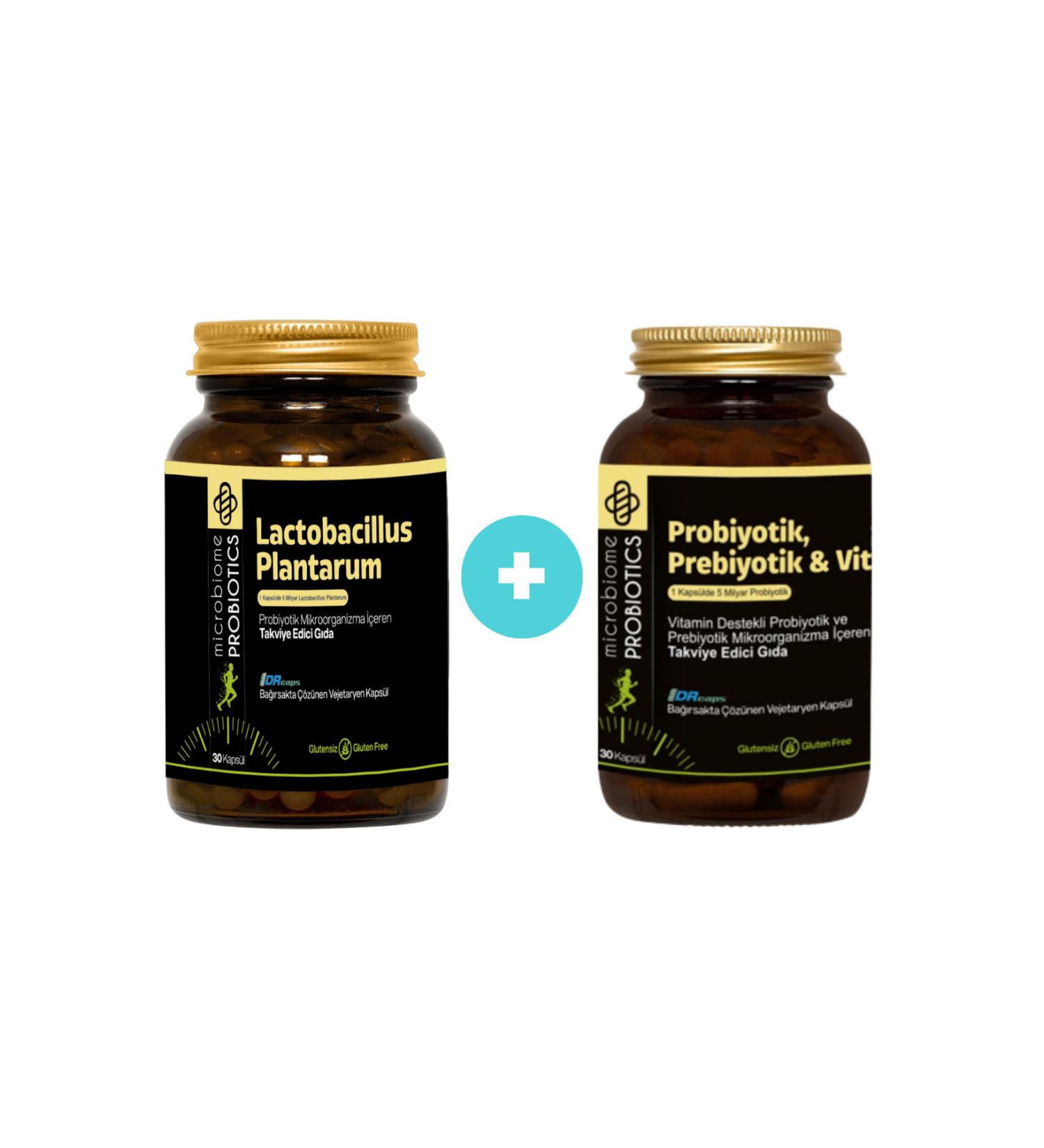 Microbiome Lactobacillus Plantarum 30 Capsules + Probiotic Complex Probiotic Prebiotic And Vitamin 30 Capsules - Buy Online on GoSupps.com
