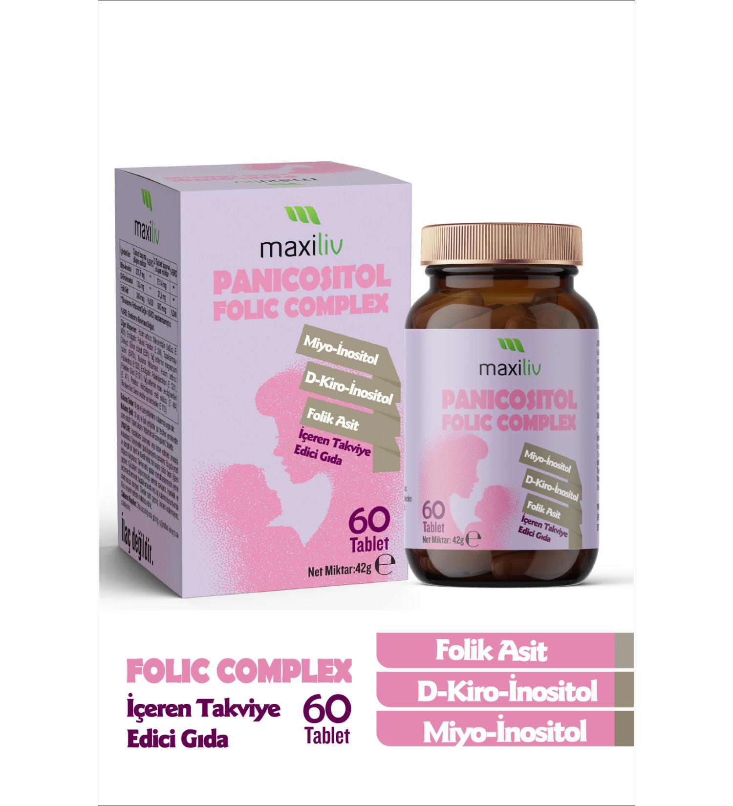 Maxiliv Panicositol Folic Complex 60 Tablets - Myo-Inositol D-Chiro-Inositol and Folic Acid - Buy Online on GoSupps.com