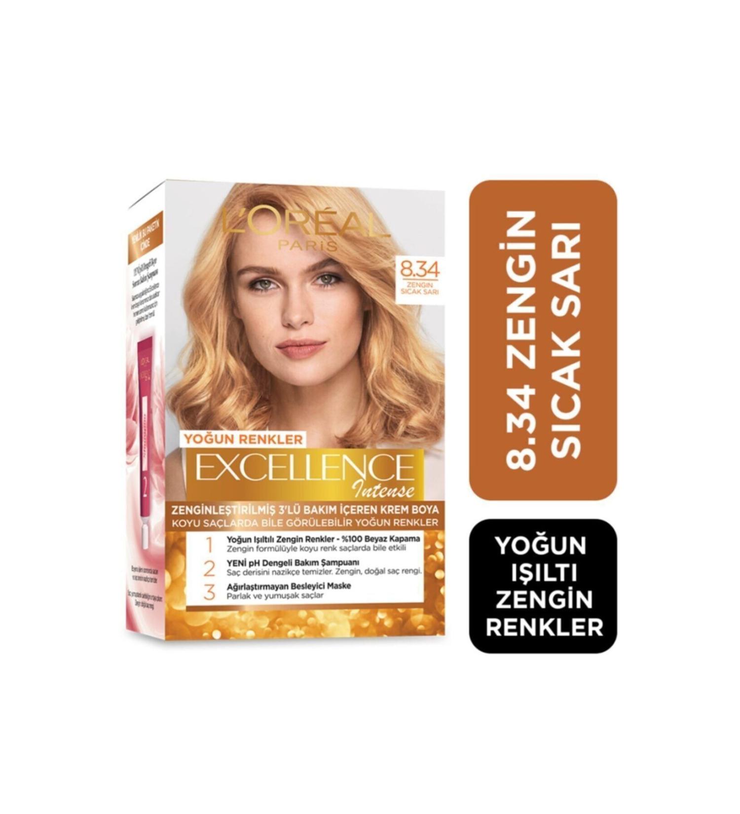 Excellence Intense Hair Dye Rich Warm Blonde 8-34 - Buy Online on GoSupps.com