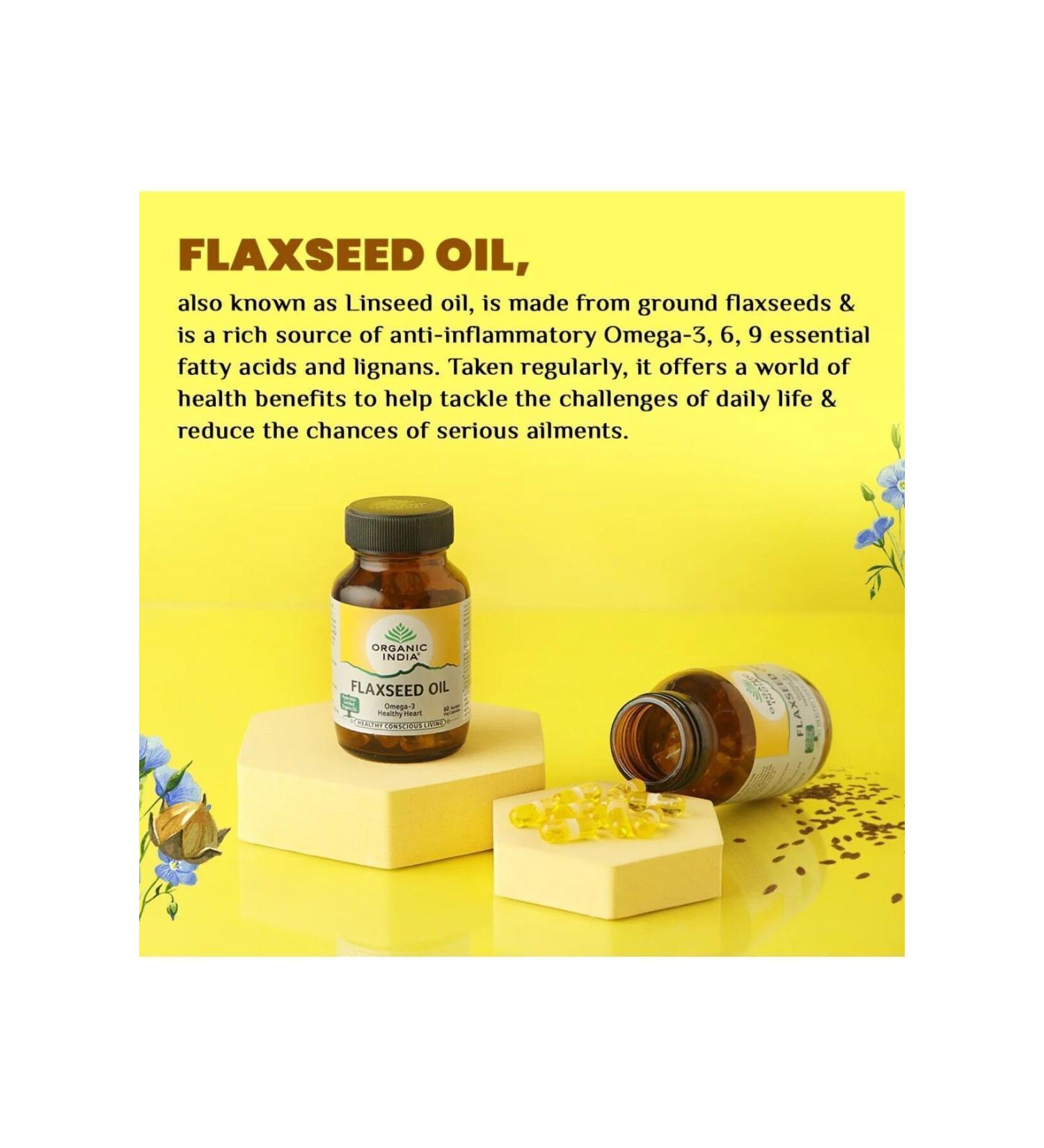 Organic India Flaxseed Oil (CAPSULE) - For a Healthy Heart - Buy Online on GoSupps.com