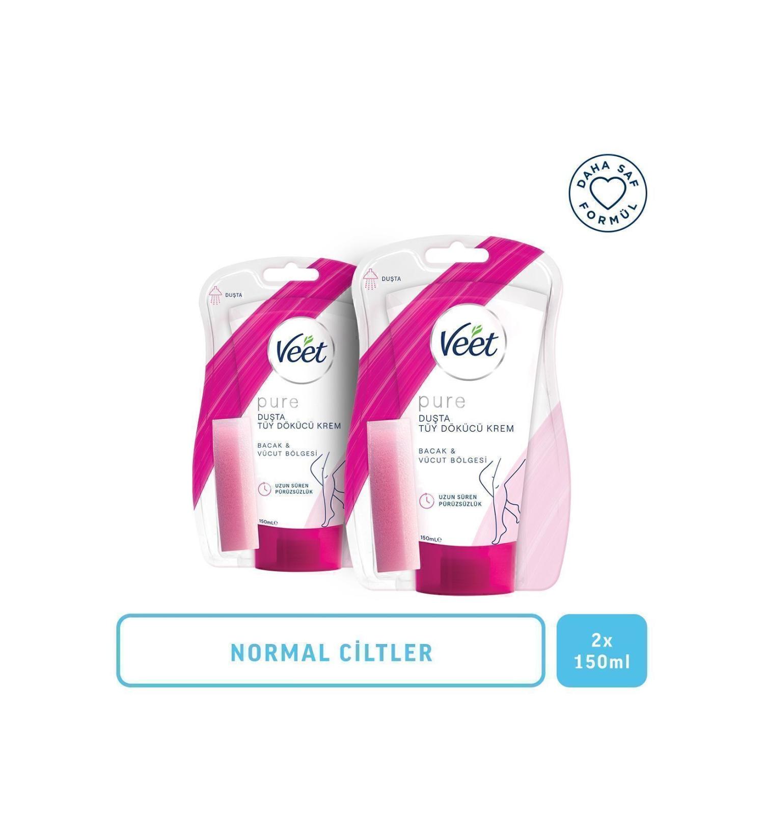 Veet Pure In-Shower Hair Removal Cream Legs & Body Area Normal Skin 150ml x 2 Pieces - Buy Online on GoSupps.com