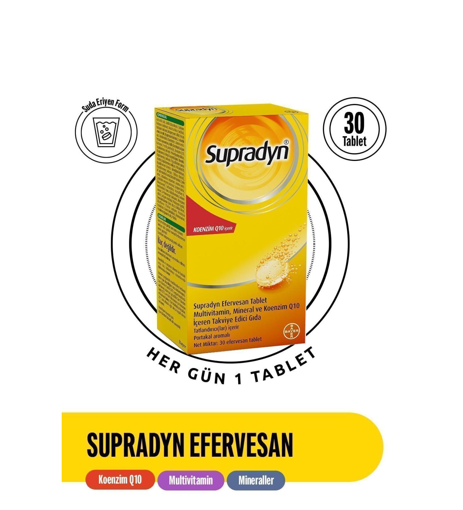 Supradyn 30 Effervescent Tablets | Food Supplement Containing Coenzyme Q10 Multivitamins and Minerals - Buy Online on GoSupps.com