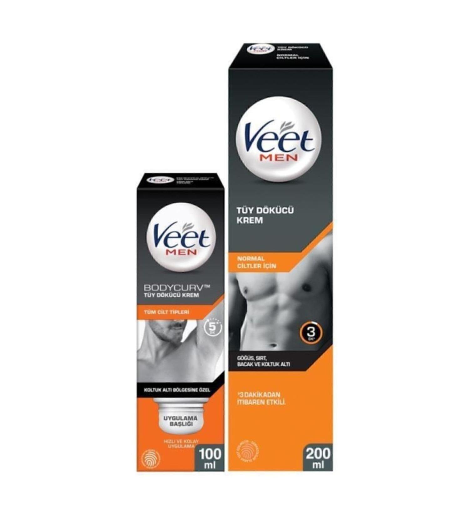 Veet Men Hair Removal Cream for Men Normal Skin 200 ml + Underarm Hair Removal Cream 100 ml - Buy Online on GoSupps.com