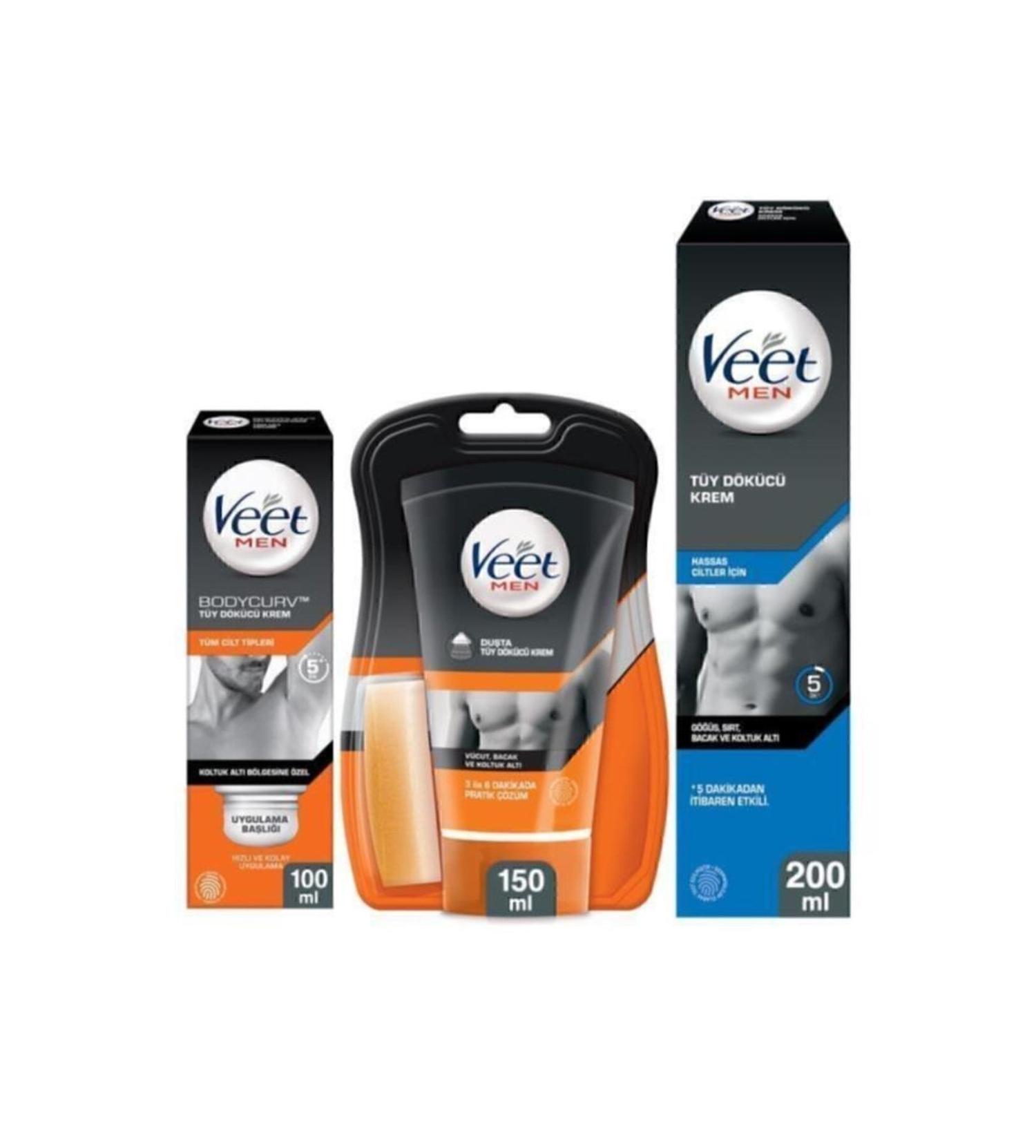 Veet Men Hair Removal Cream Sensitive Skin 200ml + In-Shower Hair Removal Cream 150ml + Underarm Special 100ml - Buy Online on GoSupps.com