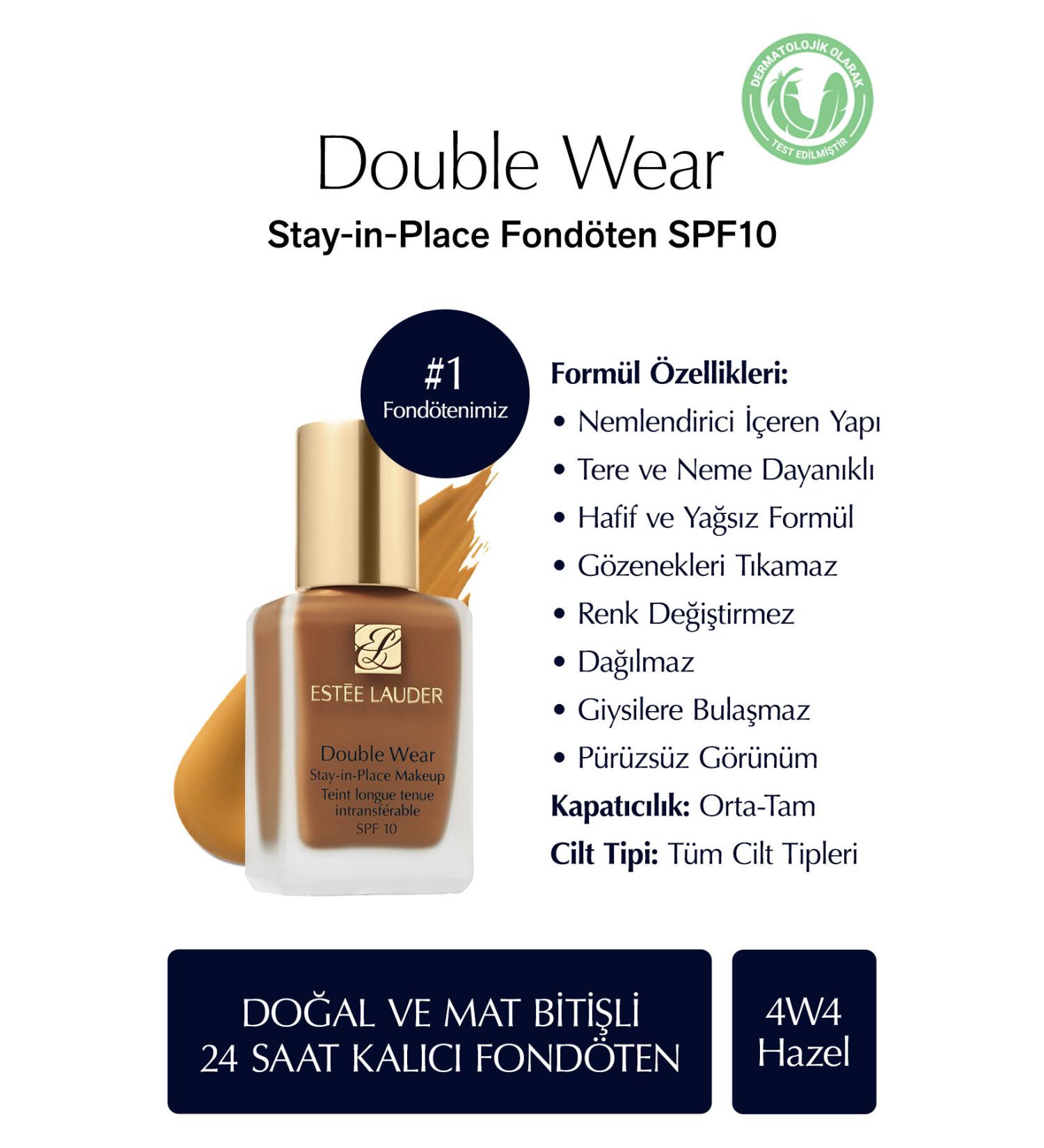 Estee Lauder Natural and Matte Finish - Double Wear Stay-in-Place Foundation SPF 10 ( 4W4 Hazel ) - 30 ml - Buy Online on GoSupps.com