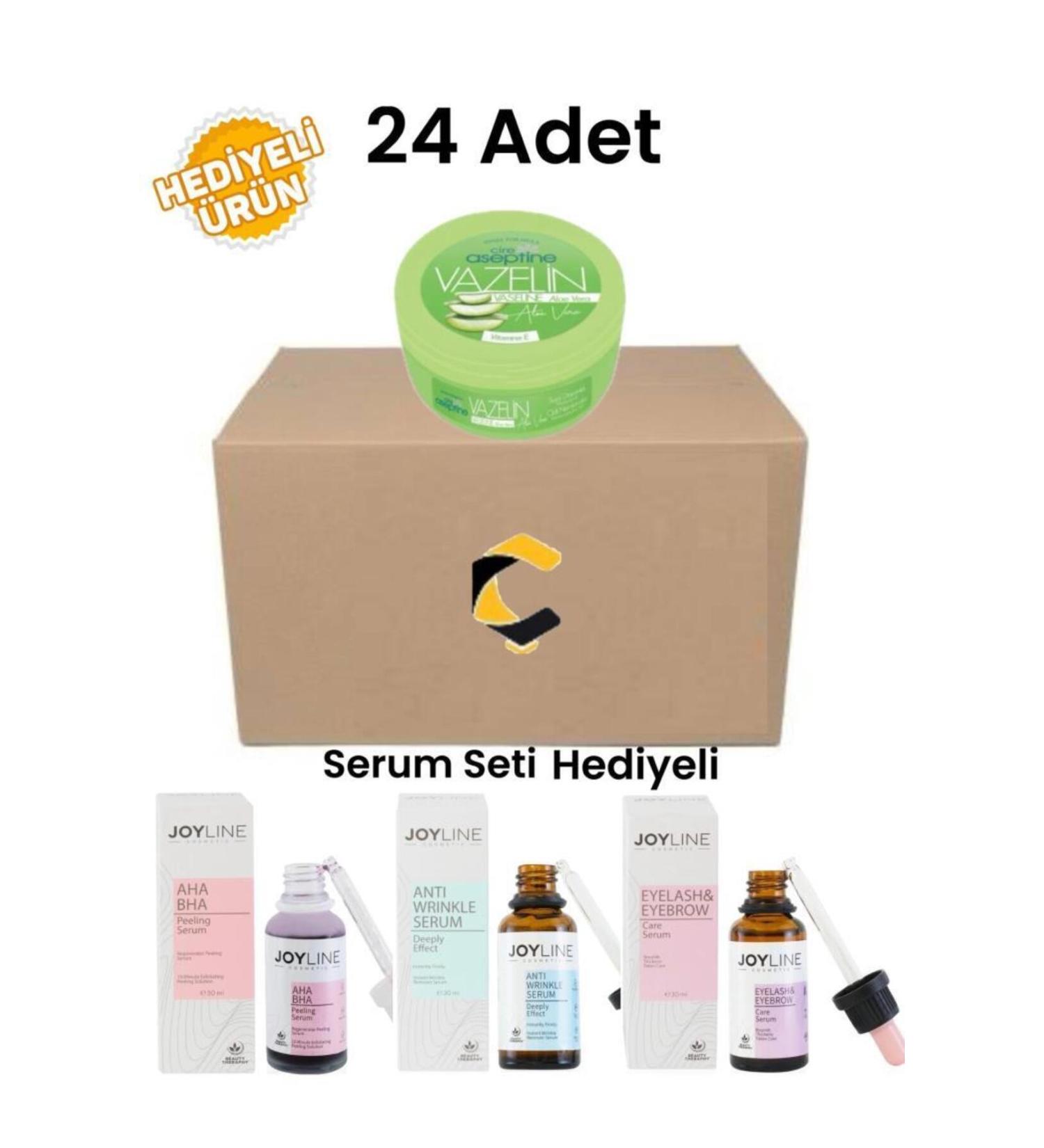 Cire Aseptine Aloe Vera Vaseline 150 ML 24 Pieces + Joy Line 3 Piece Set