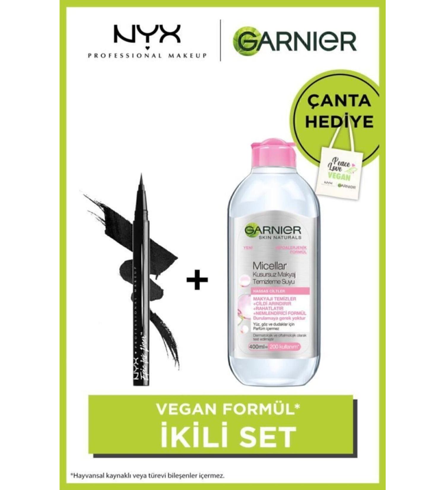 NYX Professional Makeup Vegan Formula Duo Set - Nyx Epic Ink Black Eyeliner & Garnier Micellar Makeup Remover Water 400 Ml - Buy Online on GoSupps.com
