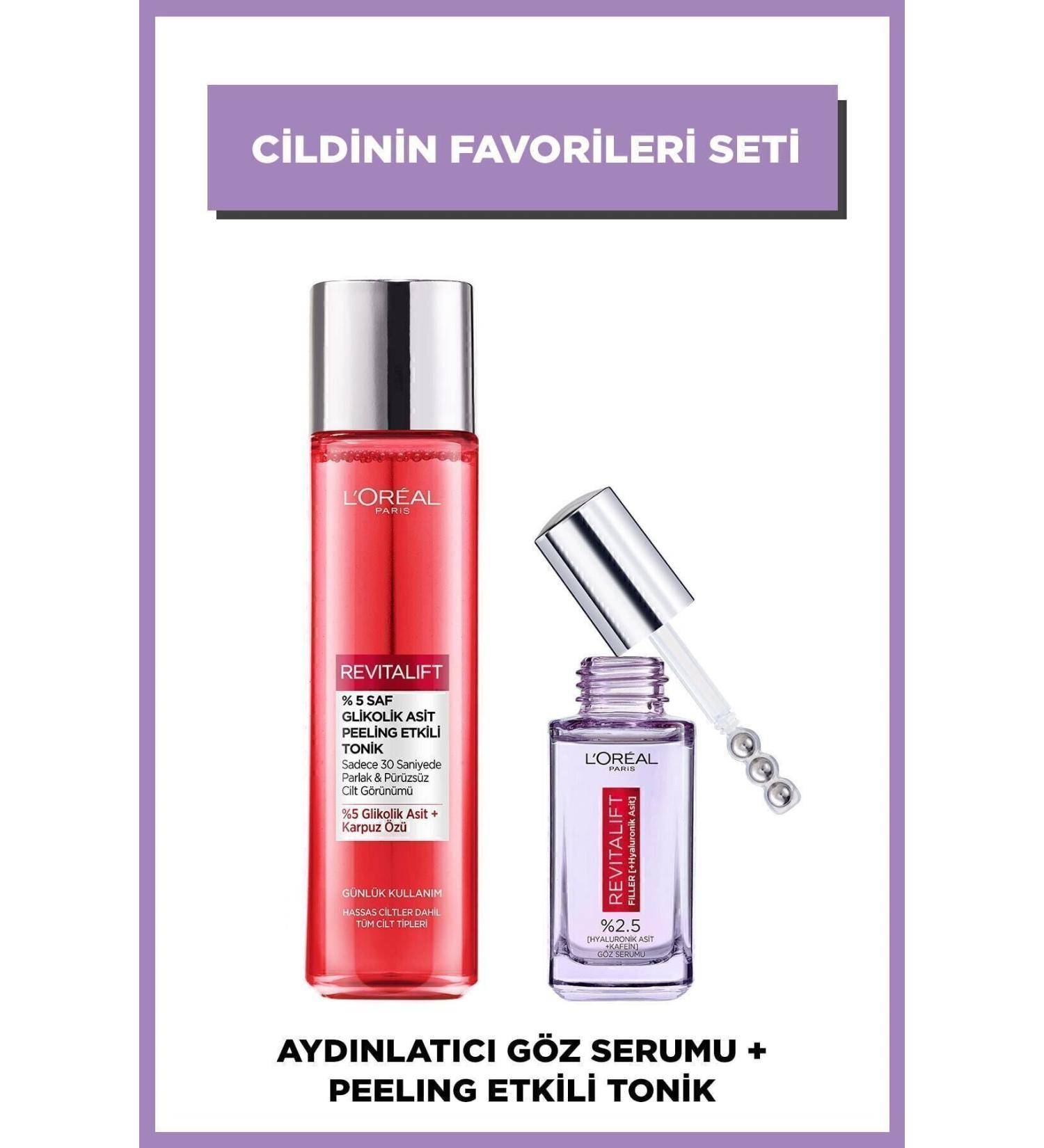 L'Oreal Paris Revitalift 5% Pure Glycolic Acid Peeling Tonic & Revitalift Filler Eye Serum - Buy Online on GoSupps.com