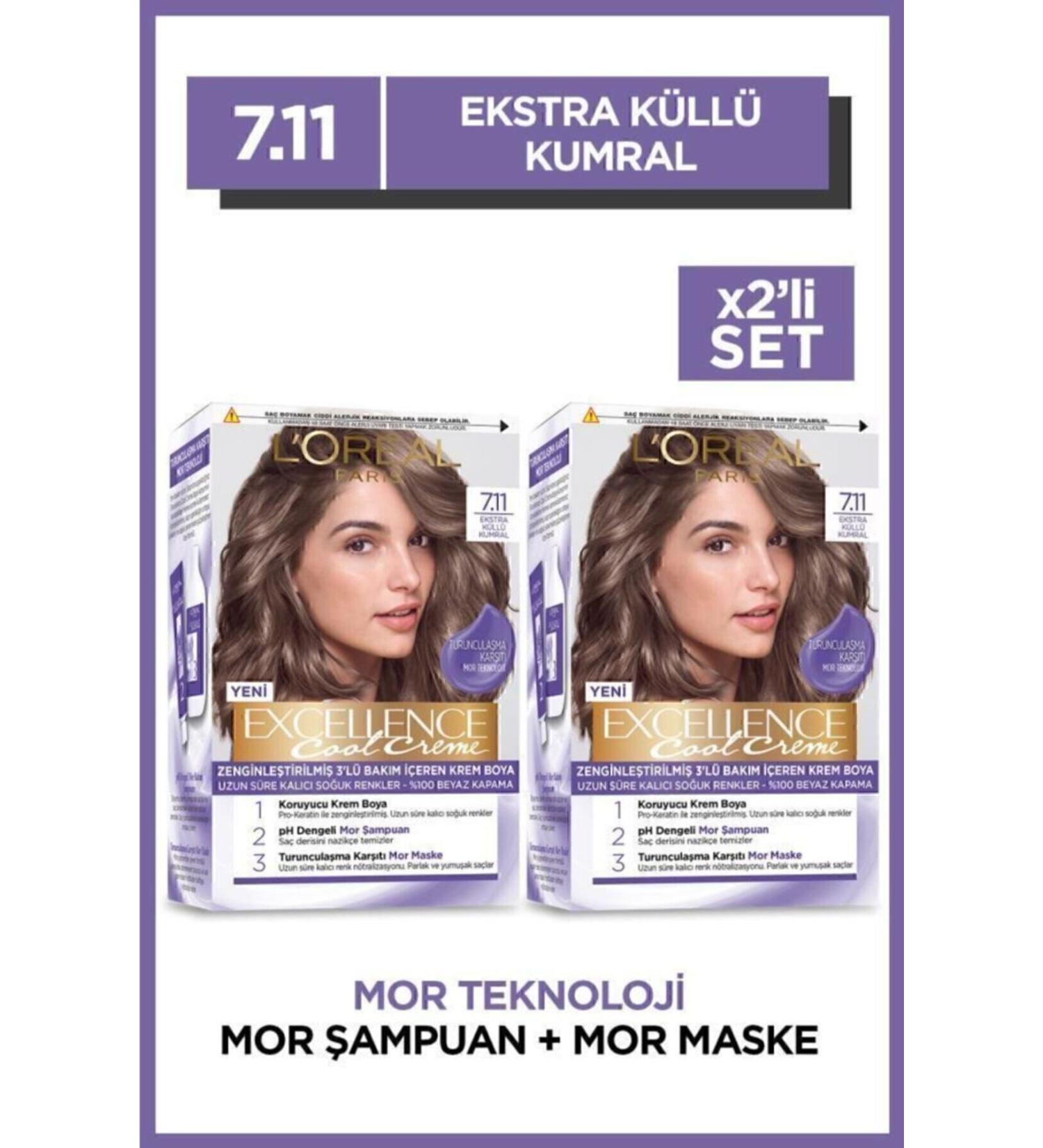 L'Oreal Paris Excellence Cool Creme Hair Dye 7.11 Extra Ash Blonde 2-Piece Set - Buy Online on GoSupps.com
