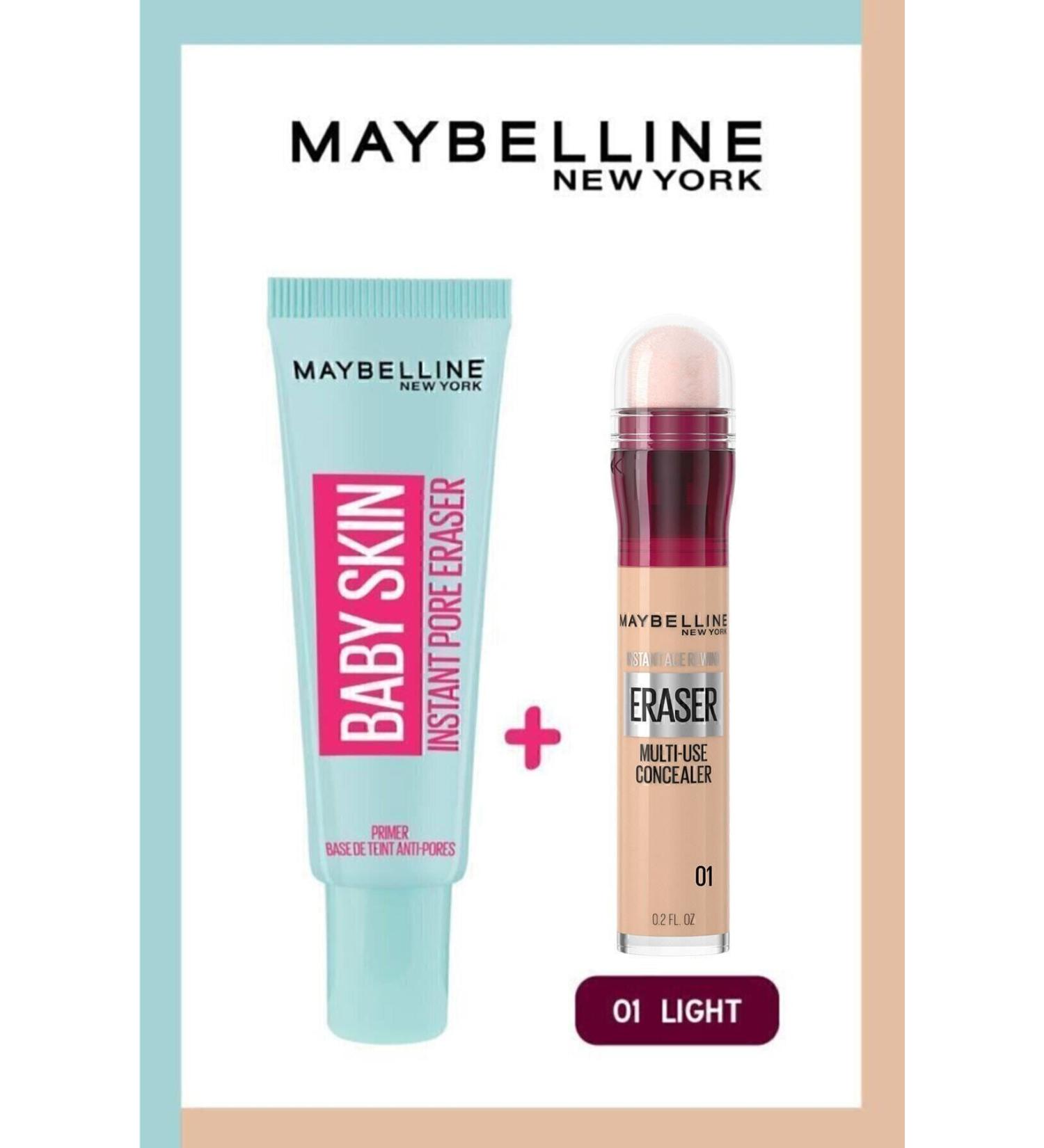 Maybelline New York Baby Skin Makeup Base + Instant Anti Age Eraser Concealer 01 Light - Buy Online on GoSupps.com